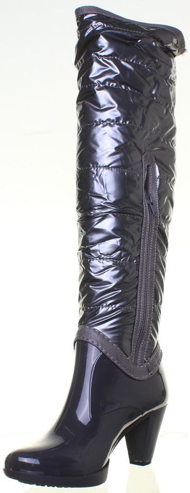 Womens Ladies High Heeled Round Toe Wellie Womens Boot Grey US 4 – 10