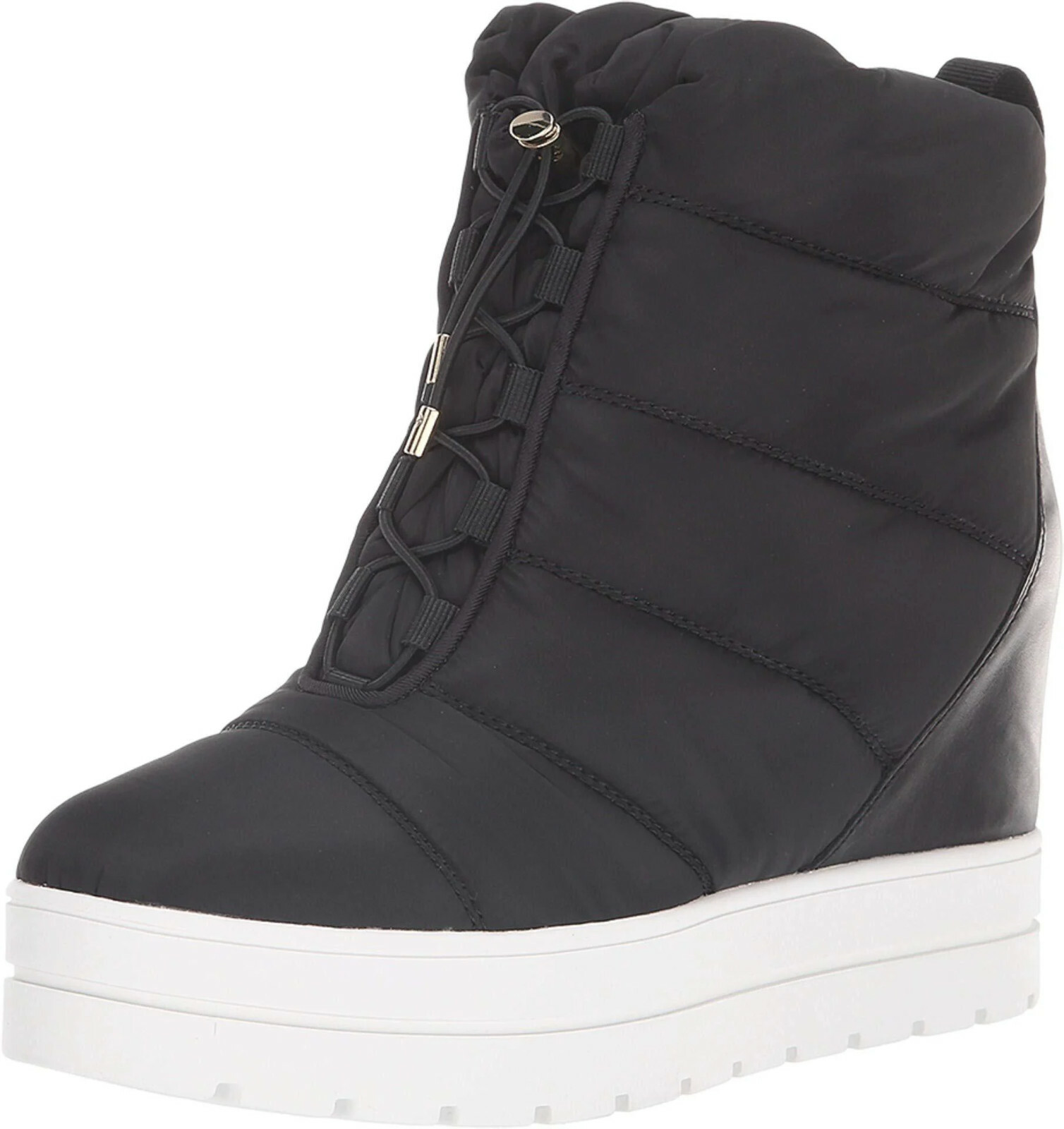 $275 NIB Donna Karan Women’s Quilted Textile/Leather Wedge Bootie Black Size 8,5