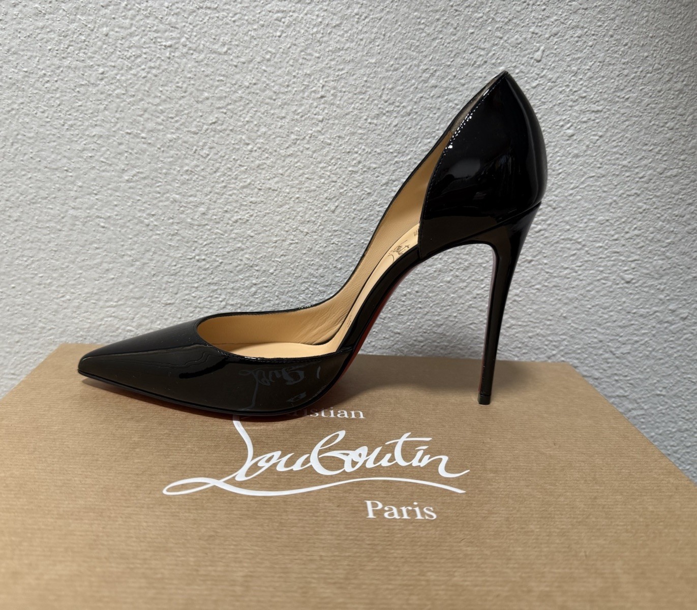 New Christian Louboutin Iriza 100 Patent Leather Pumps Black EU 38 US 8