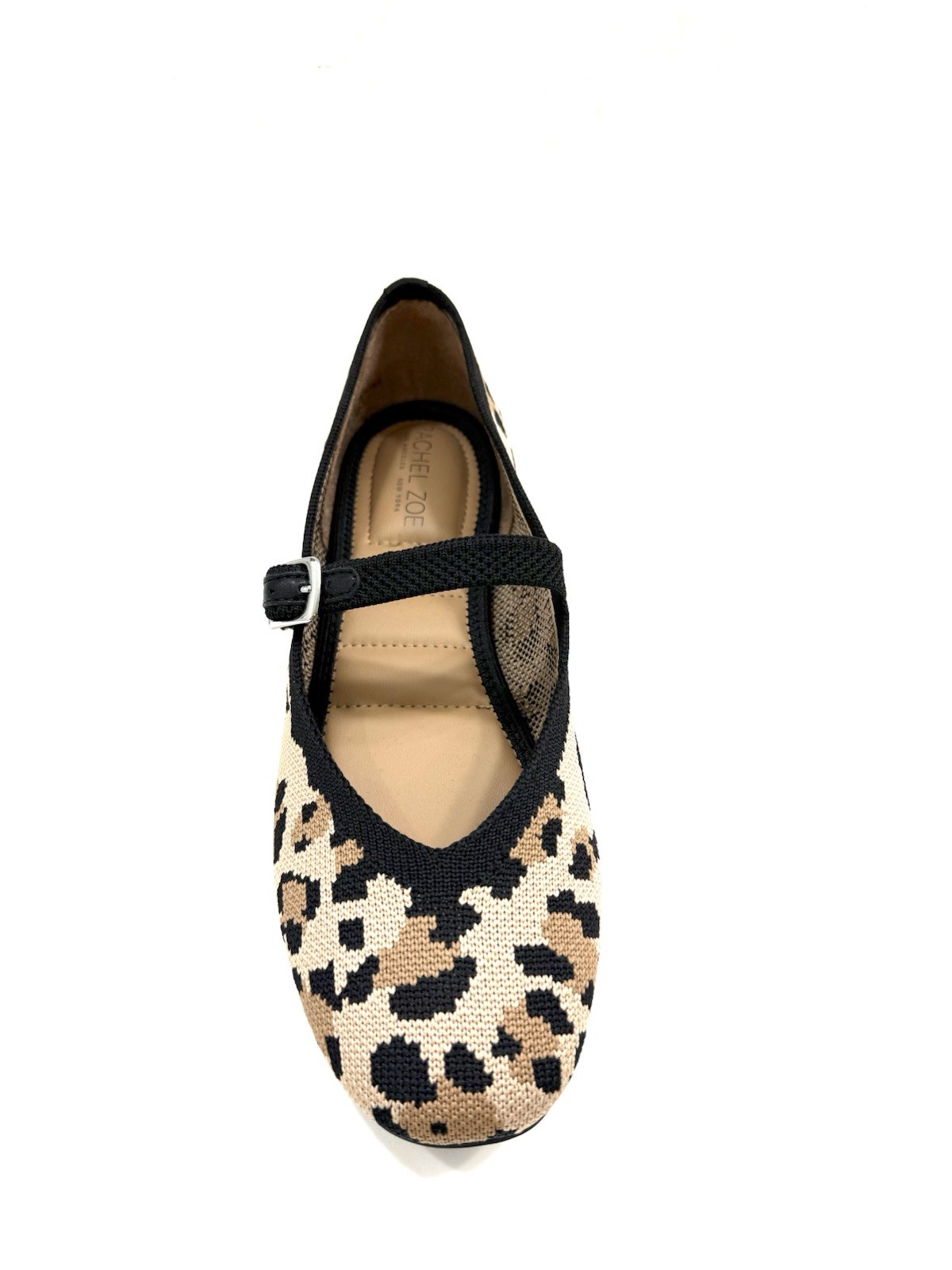 Rachel Zoe Saylor Mary Jane Leopard Flats Strap Closure Stretch Knit 6.5