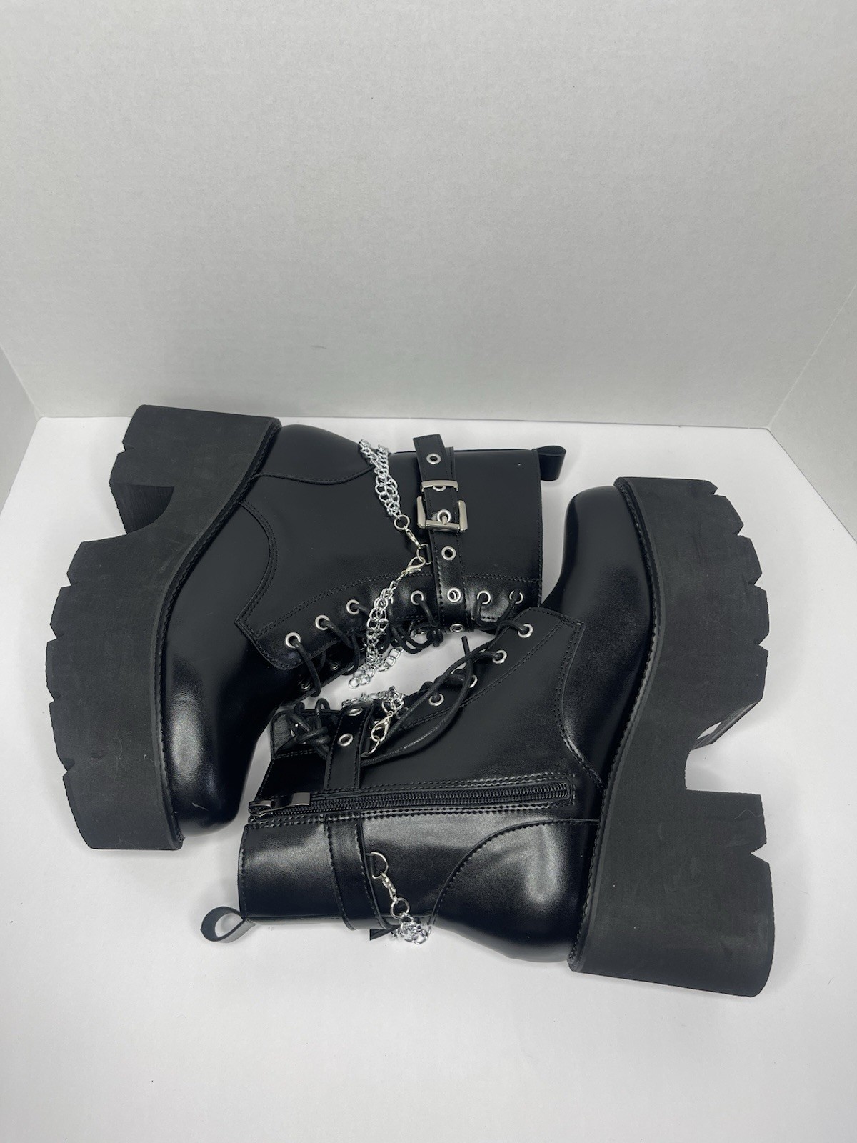 Women’s Platform Goth Punk Mid‑Calf Boots –Black – Chunky Heel, Studded| Size 40