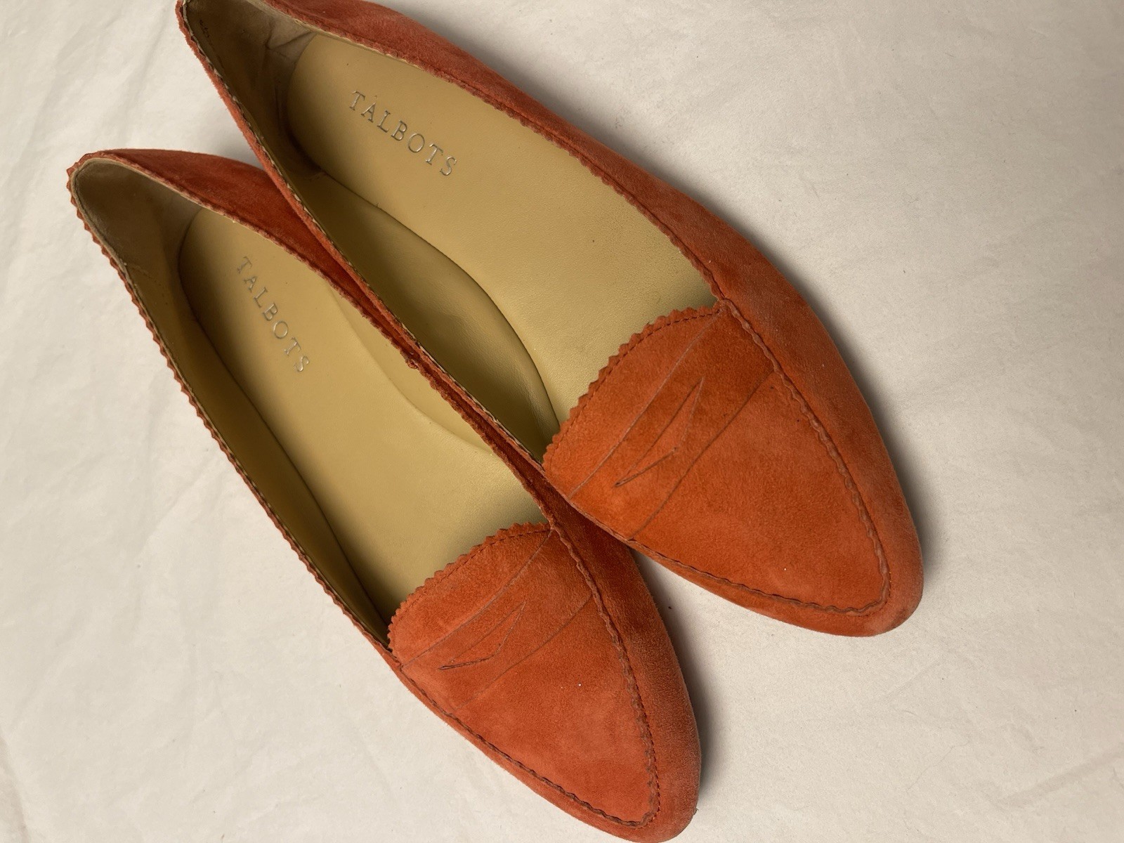 Talbots Francesca Suede Driving Flats Moccasins 7.5 Coral Tangerine