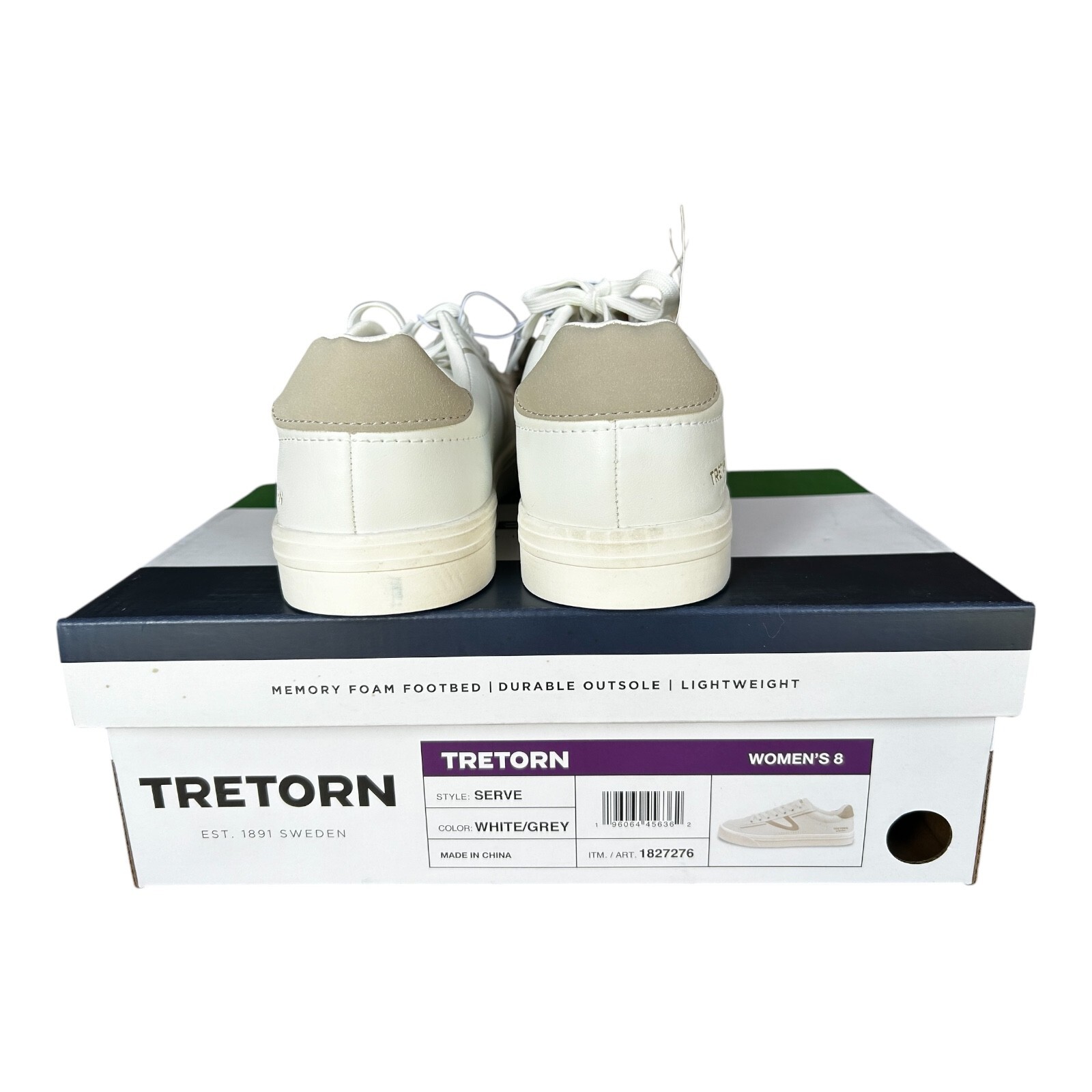 Tretorn women’s Hopper Sneaker Memory Foam Lightweight Shoes White Grey size 8
