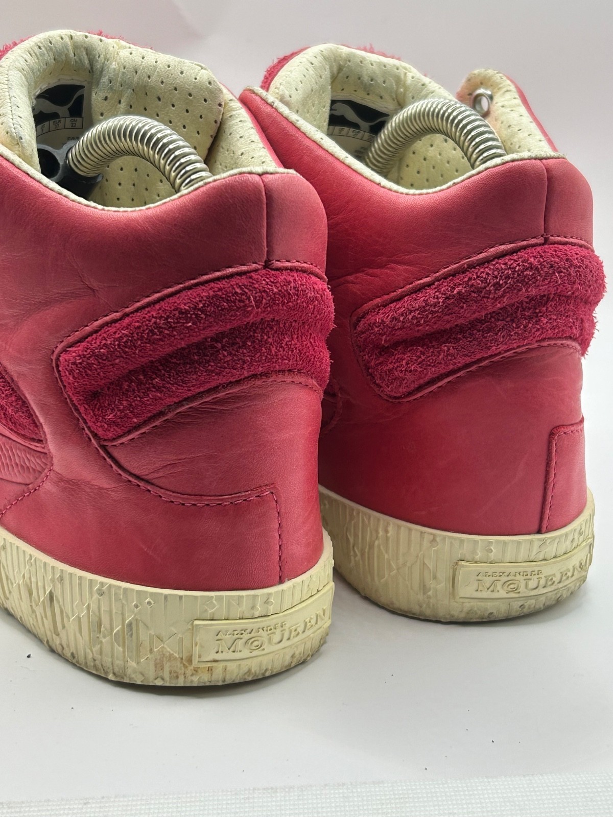 Alexander McQueen Puma High Top Sneakers Pink Red Leather Size EU 37 Rare