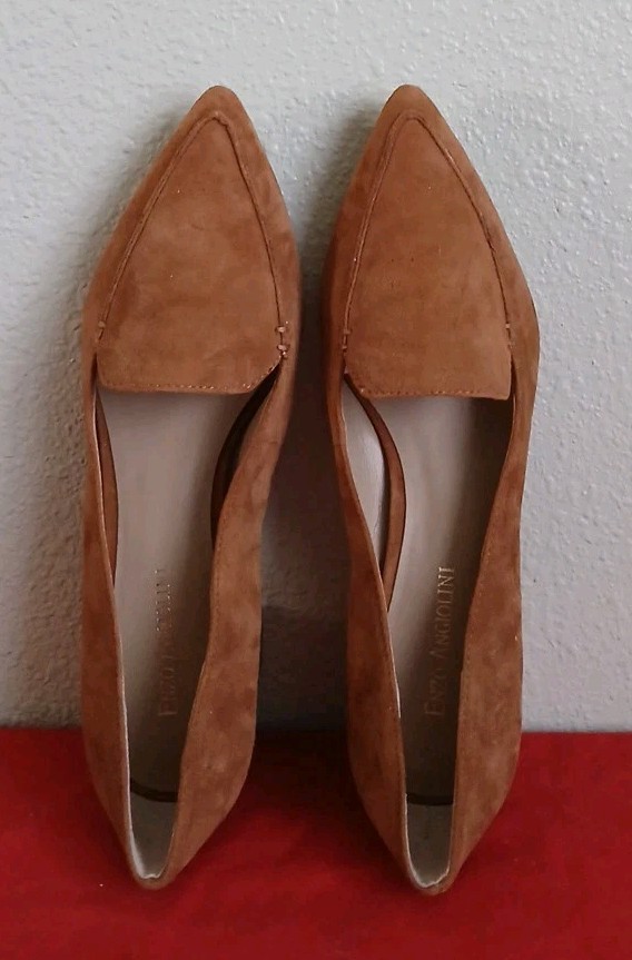 Enzo Angiolini Denna Leather Suede Brown Chunky Pointed Toe Loafer Sz 7½M38