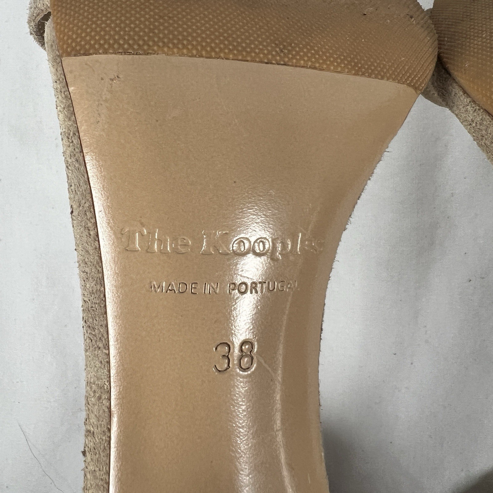 The Kooples Suede Western Ankle Strap Heels Buckle Sandals Nude Stiletto Sz.7.5