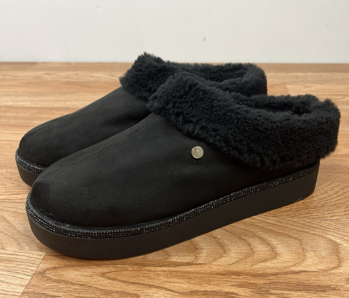 Clean Boss Joy Glamorous Cozy Slippers w/ Orthotic Insoles Black 10 WIDE NEW