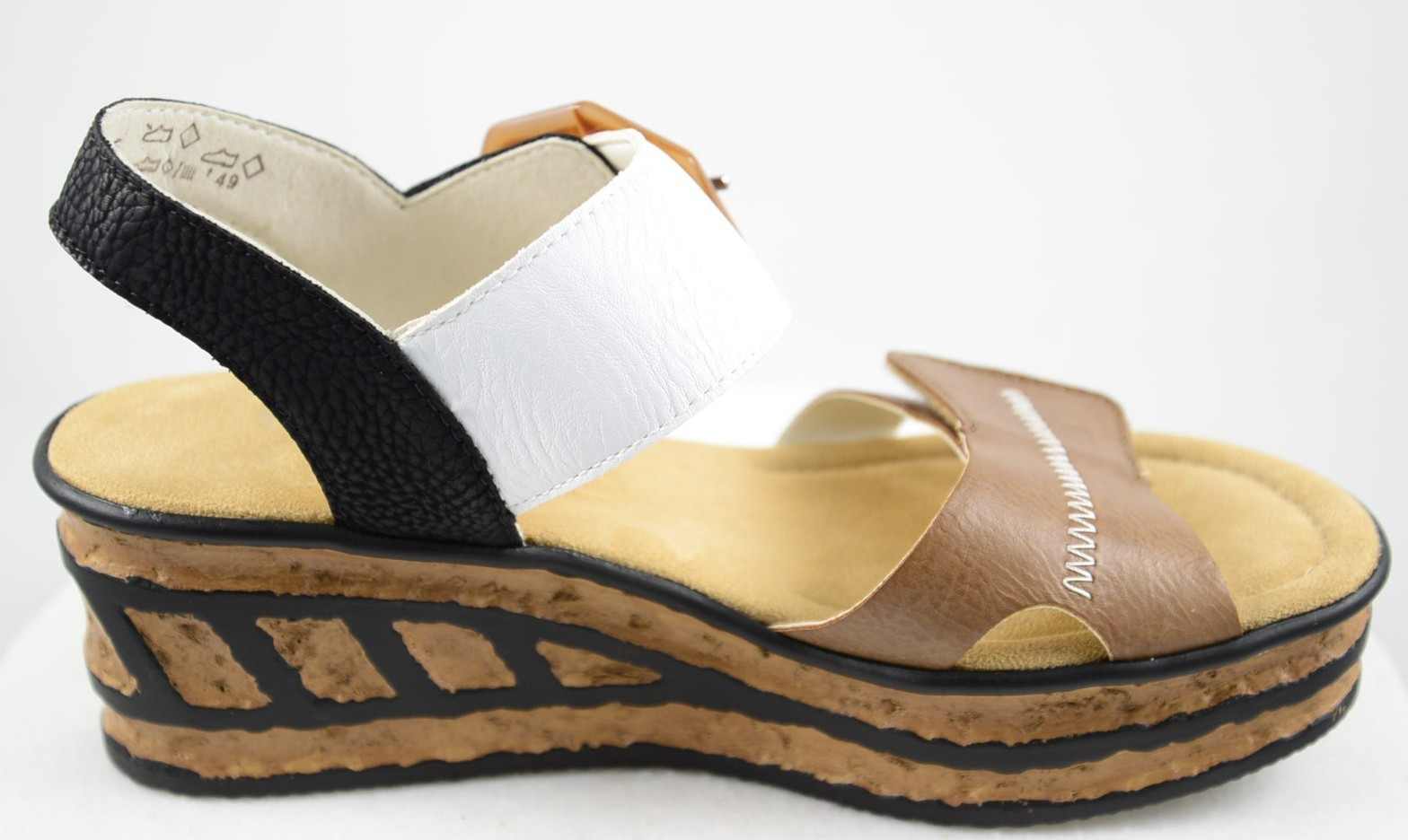 Rieker Antistress Rose 76 US 6.5 Beige Black White Platform Wedge Sandal EU 37