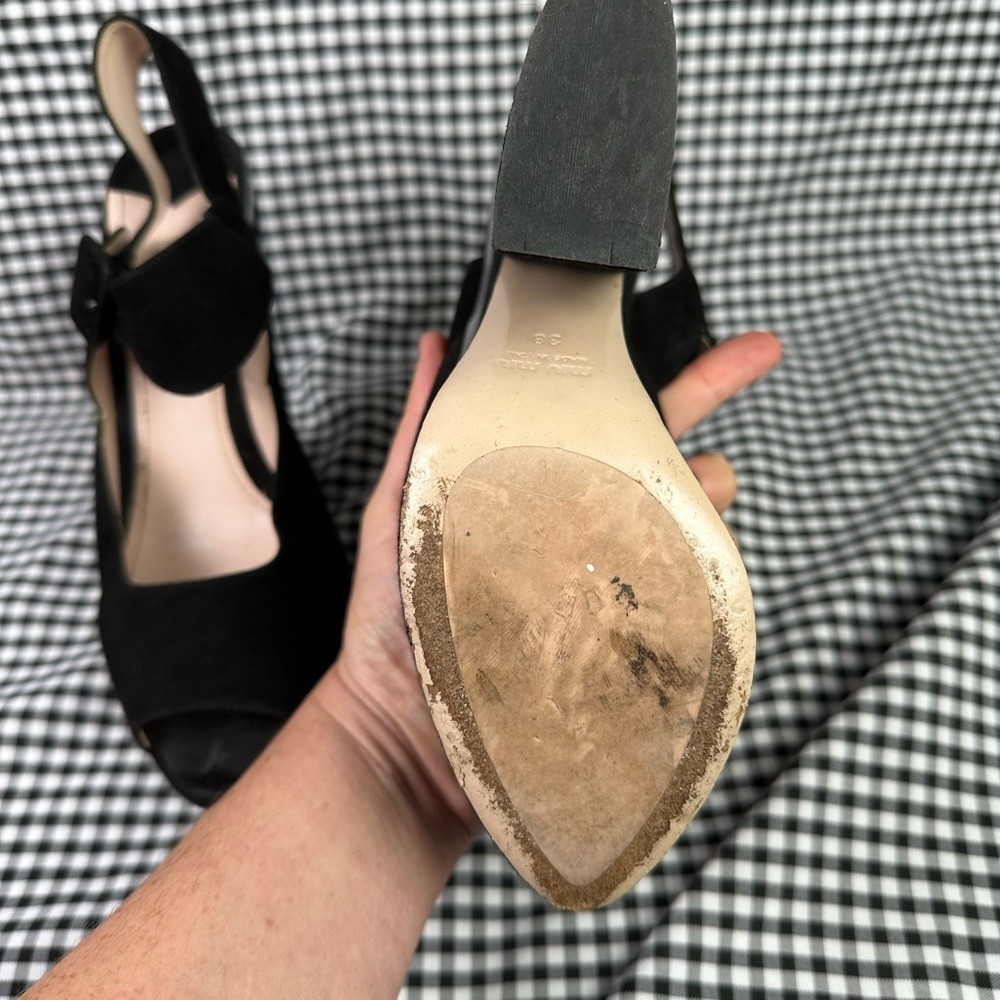 Miu Miu Black Silver Metallic 70s Disco Style Suede Platform Sandals EU 38 US 8