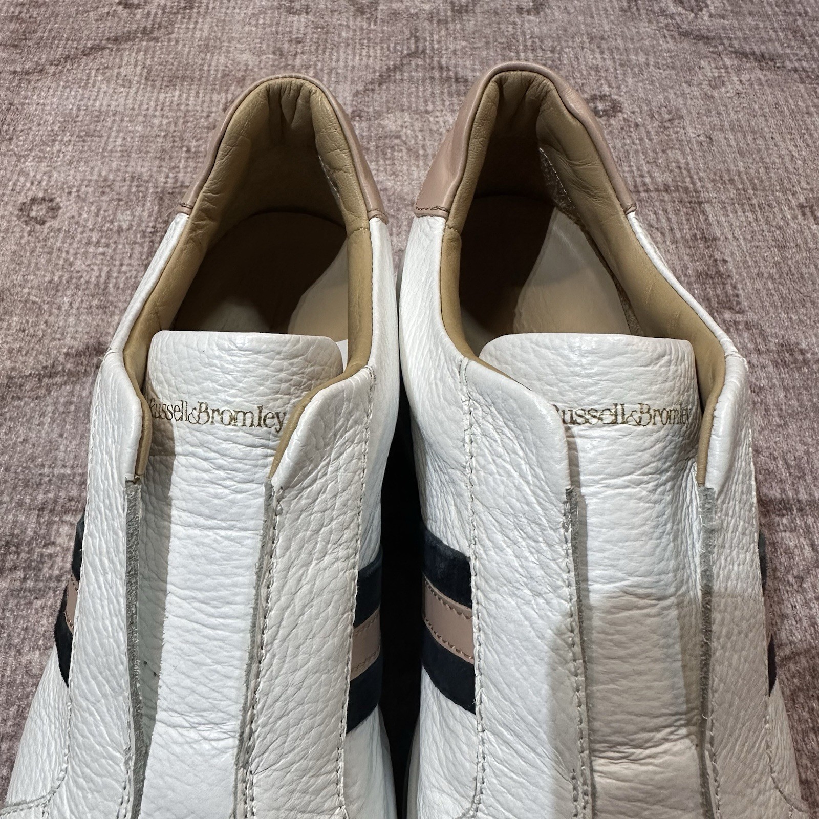 Russell & Bromley White Leather Stripe Platform Sneakers Italy Size 40 US 9.5