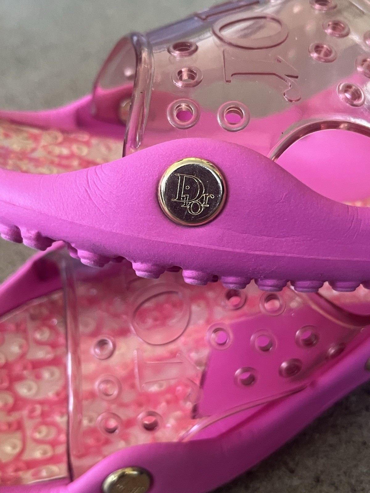Vintage Christian Dior Galliano Diorissimo Monogram Clear Slide Sandals Pink 42