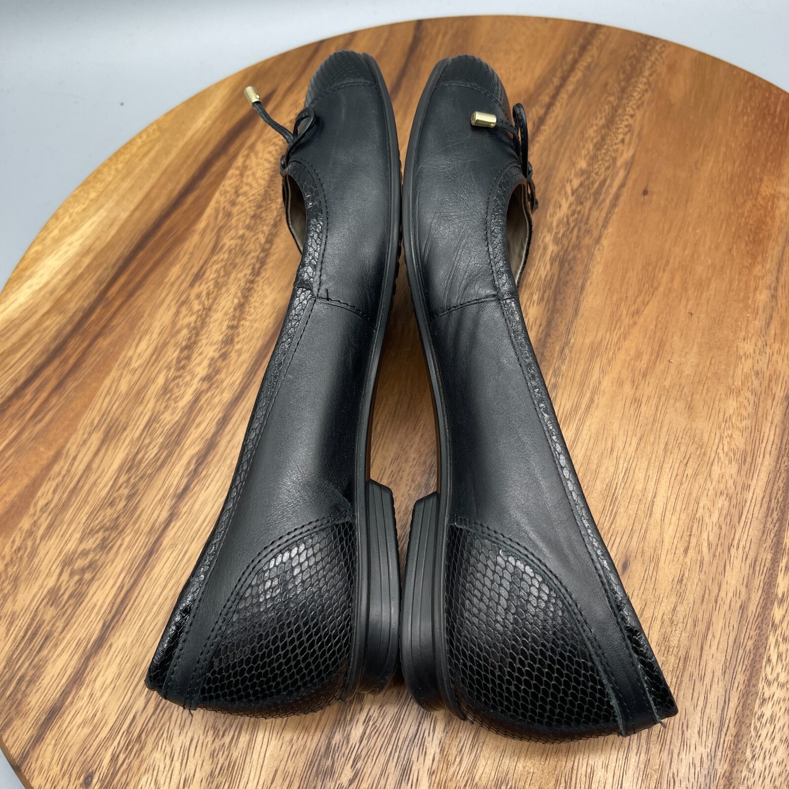 Ecco Touch Ballerina Flats Womens Size 7 / 38 Black Bow Comfort Loafers Shoes