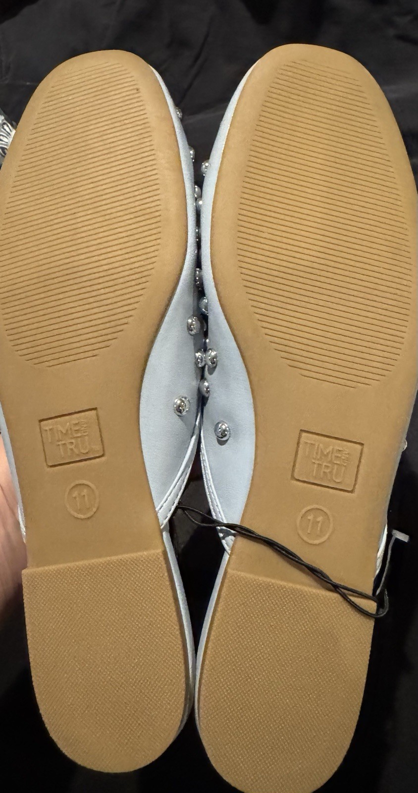 New Time And Tru Light Blue Studded Memory Foam Slip-On Women’s Flats Size 11