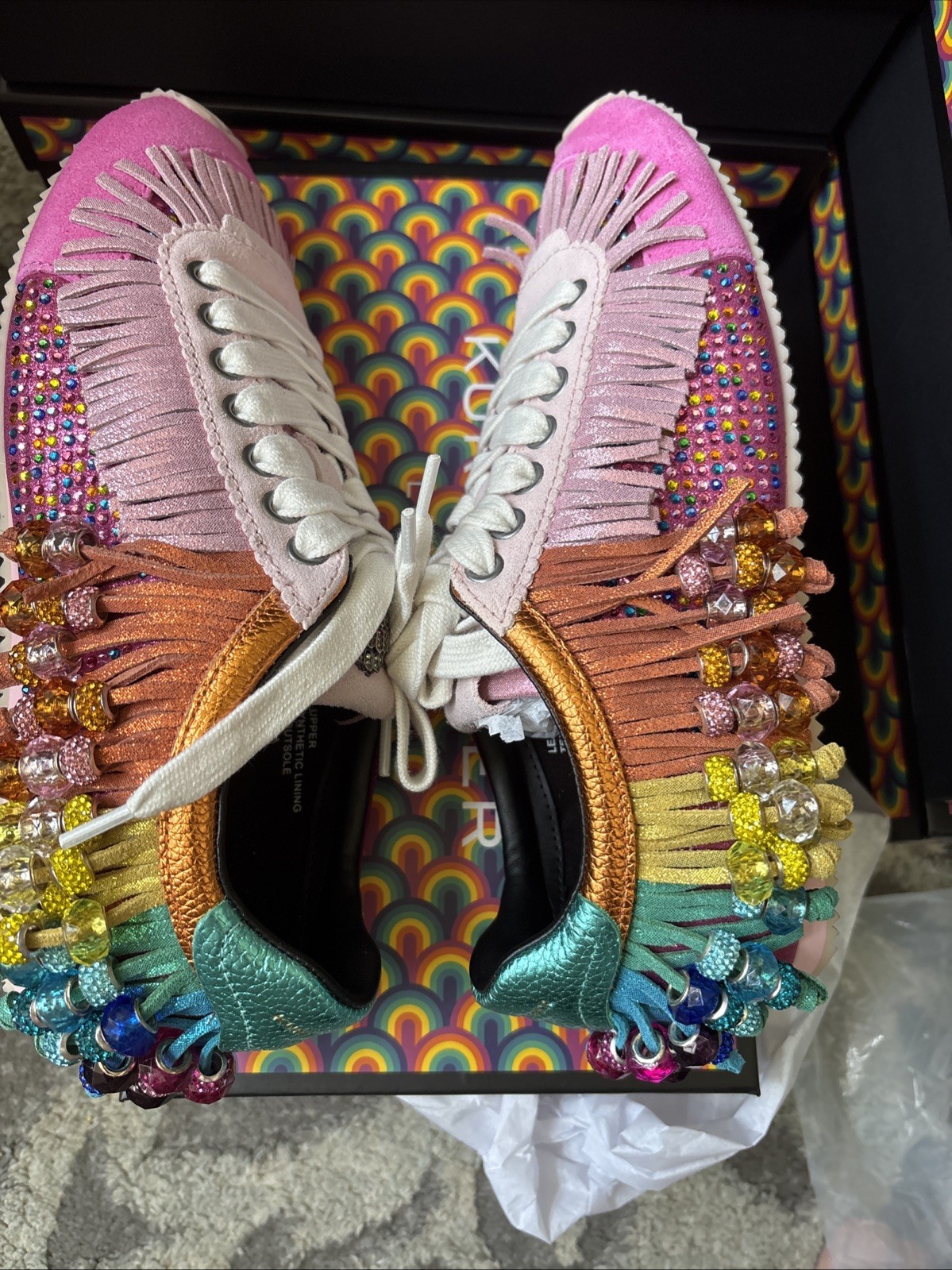 Kurt Geiger London Islington Suede Beaded Tassel Fringe Sneakers Fuschia-7.5/38
