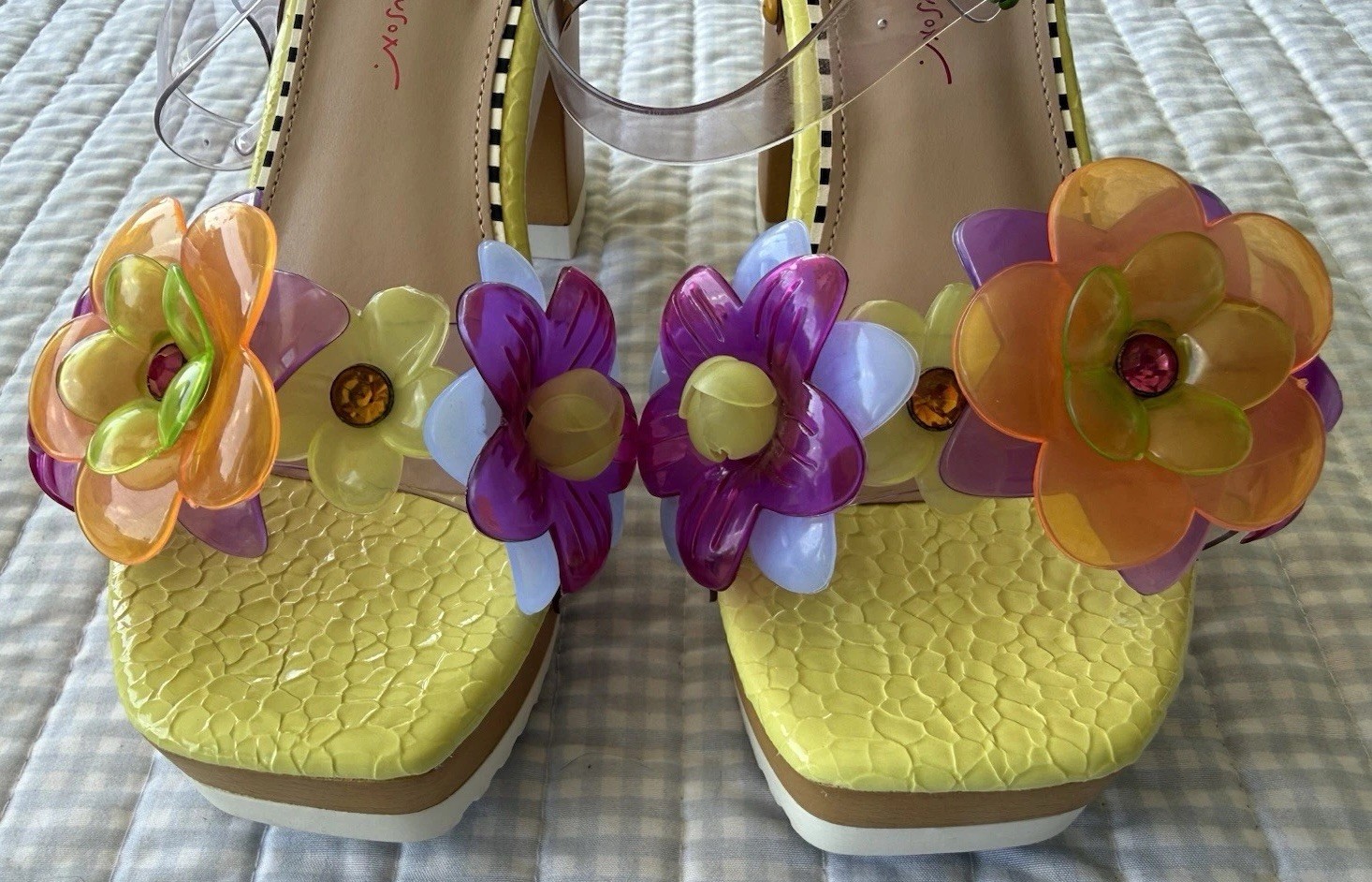 Betsey Johnson Floryn Floral Clear Platform Block Heel Sandals Women’s 7.5