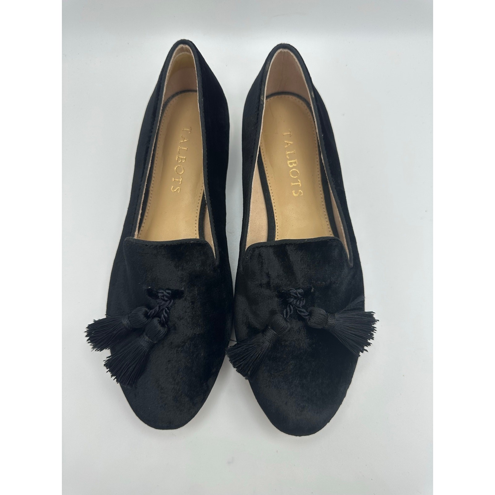 TALBOTS “Ryan” Black Velvet Gold Accent Heel Tassel Loafer Size 6 N