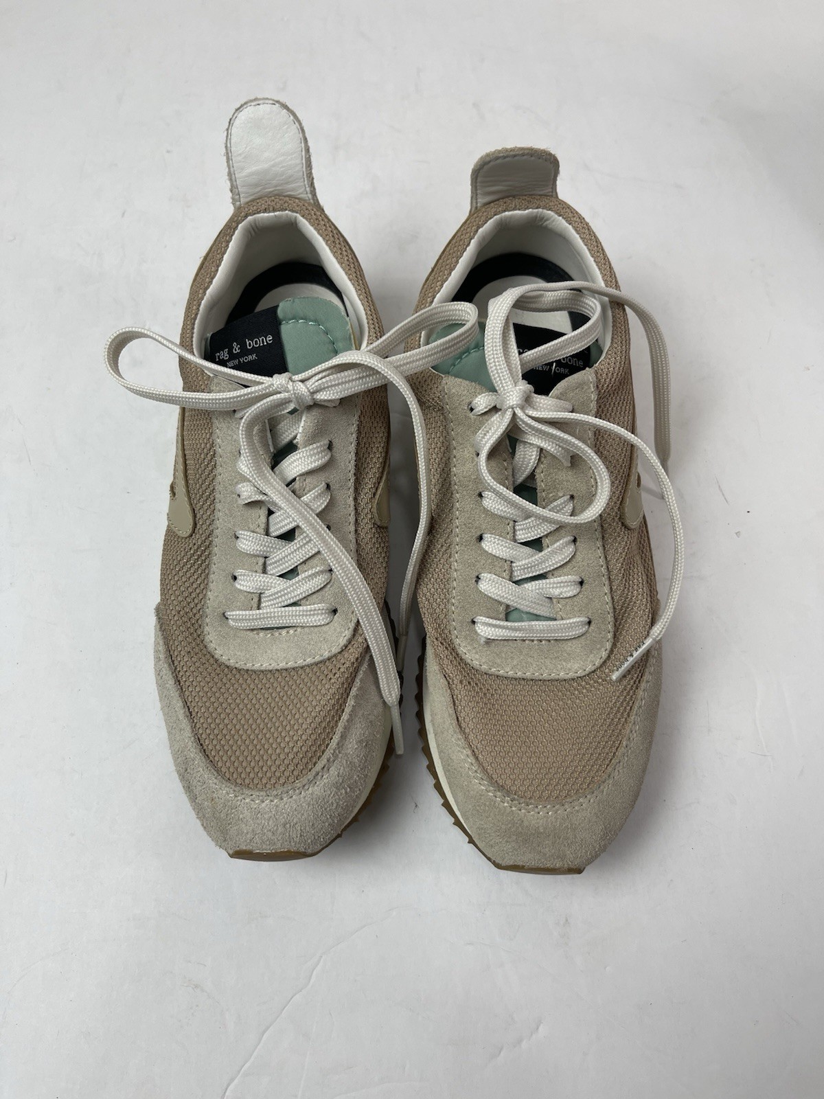 rag & bone Retro Runner Recycled Materials Tan Mesh Suede Sneakers Size 36 US 6