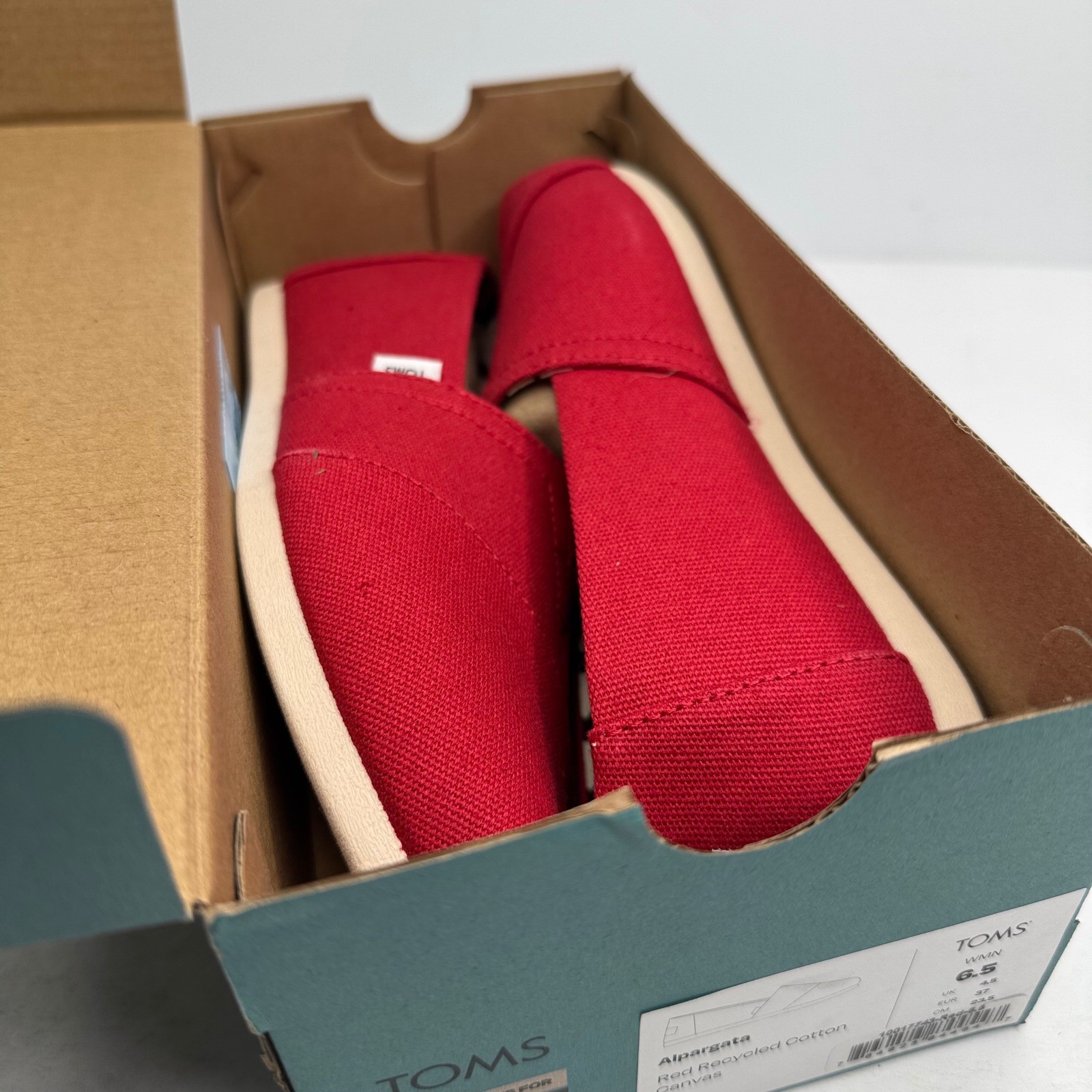 TOMS Alpargata Red Recycled Cotton Canvas Slip On Shoes Womens 6.5 10017743