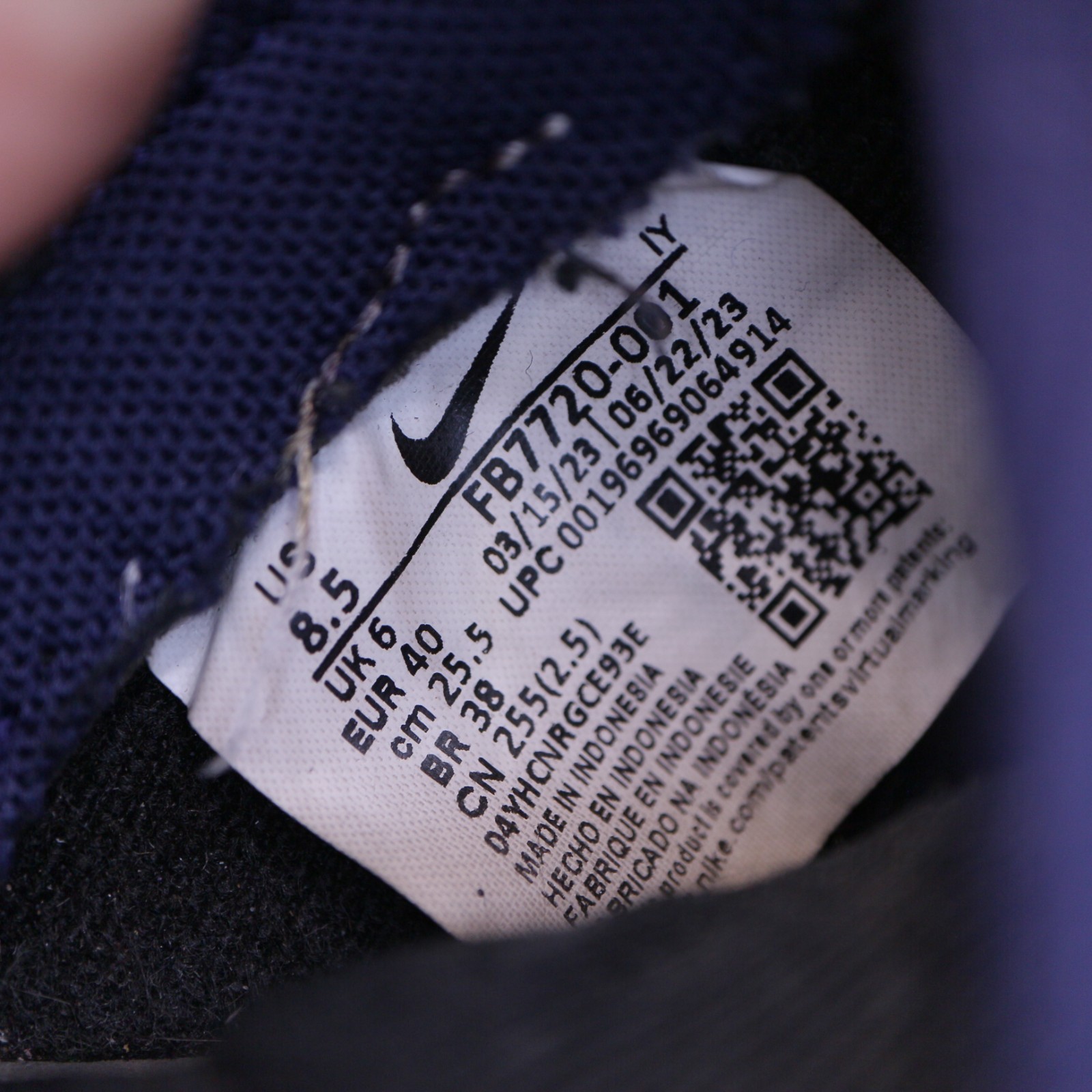 Nike Dunk Low LX Women’s Size 8.5 US «Purple Ink» Black Leather Shoes FB7720-001