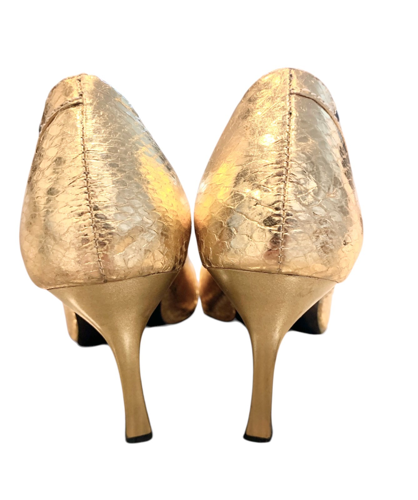 {N.Y.L.A} Heels/Shoes/Pumps/Pointed Toe Gold Pattern Buckles Studs 3.75 in ~7-M