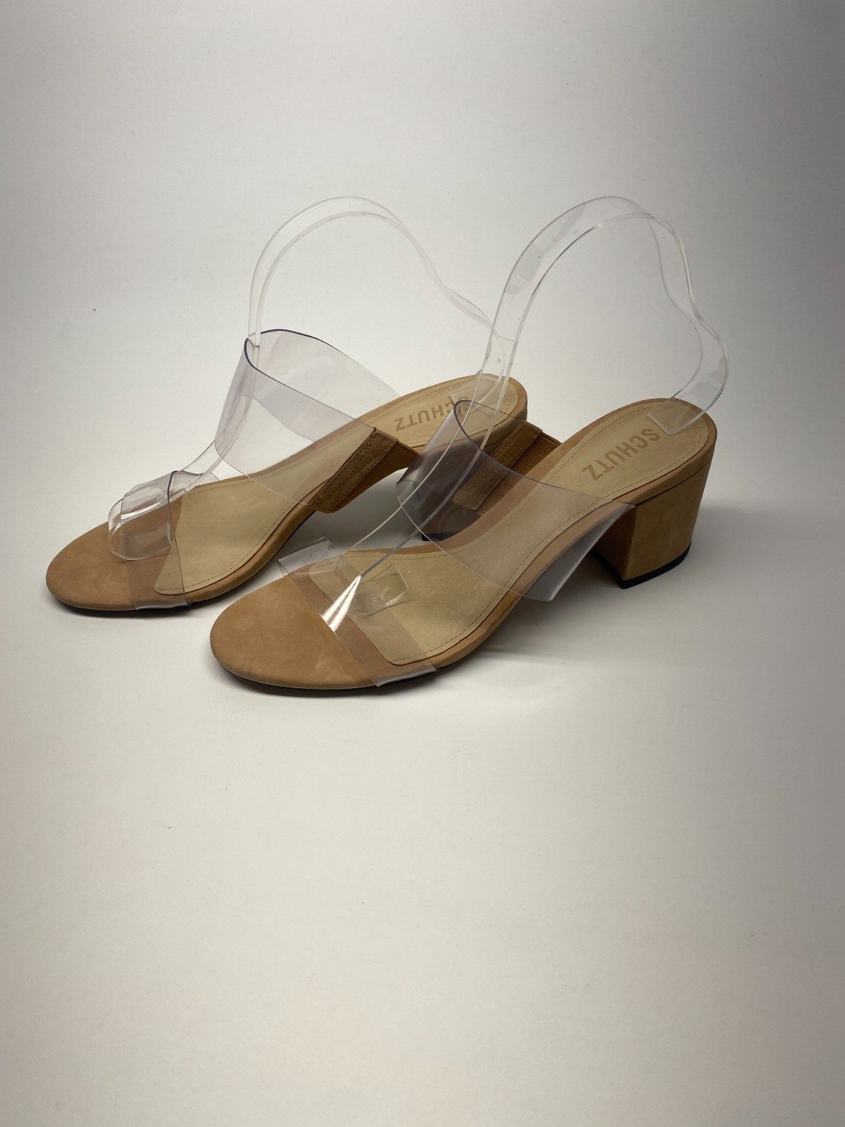 Schutz Womens Victorie Nude Clear Strap Heel Sandal Sz 9.5