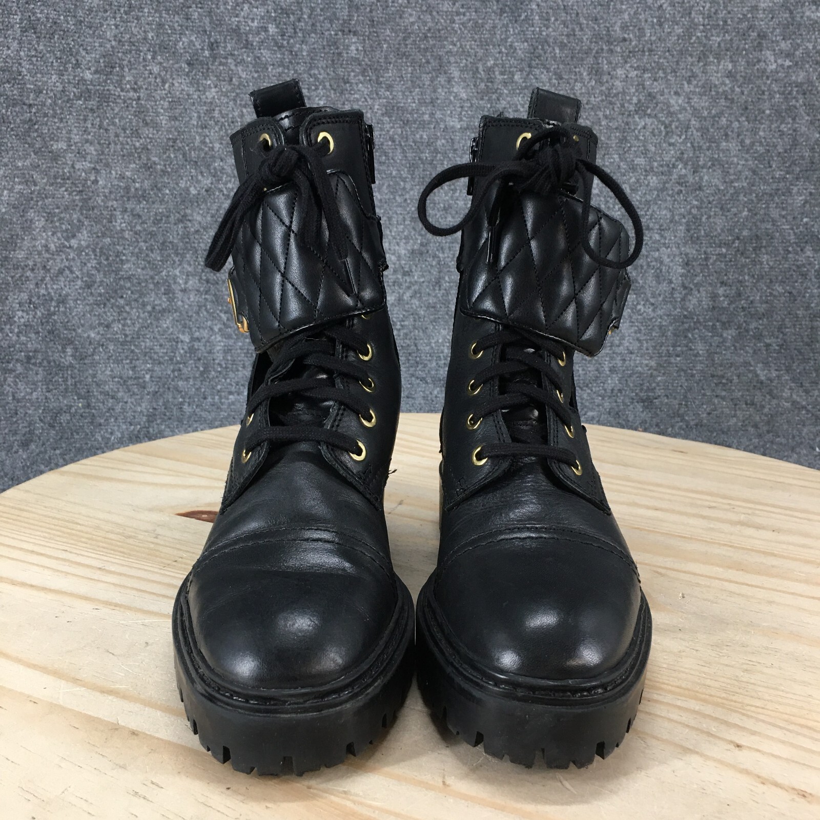 Mango Boots Womens 36 Biker Quilted Lace Up Comfort Casual Round Toe Ankle Top