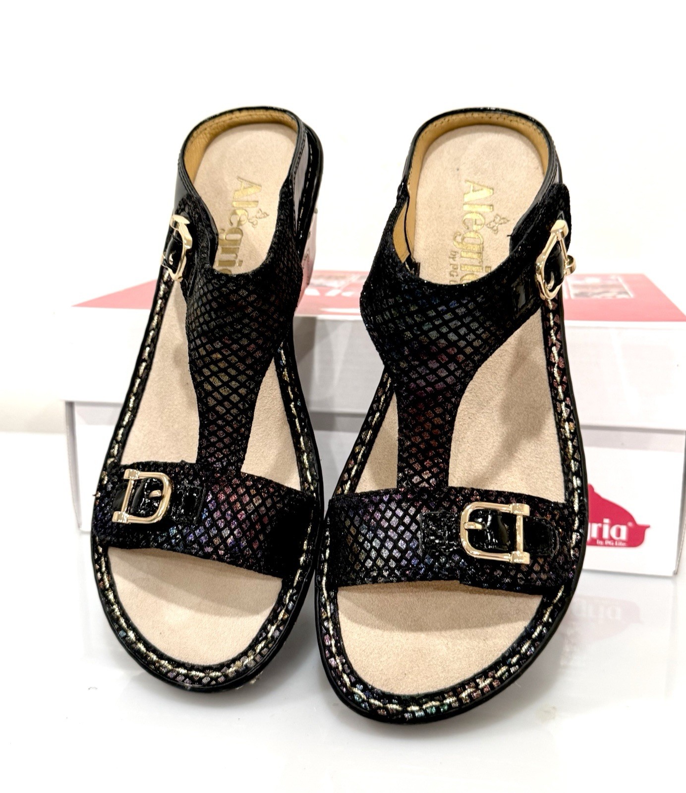 Alegria Women’s Lara Lar-582 Gold Snake Leather Double Strap US 6-6.5 EU36 NWB