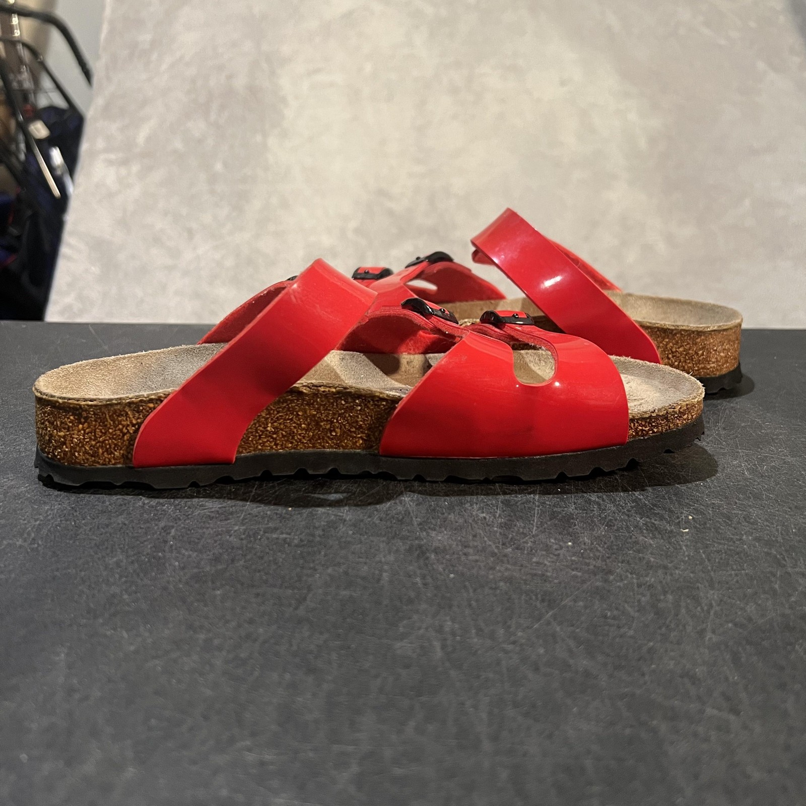 Birkenstock Florida Sandals Womens 7 Red Triple Strap Cork Comfort Slide Germany