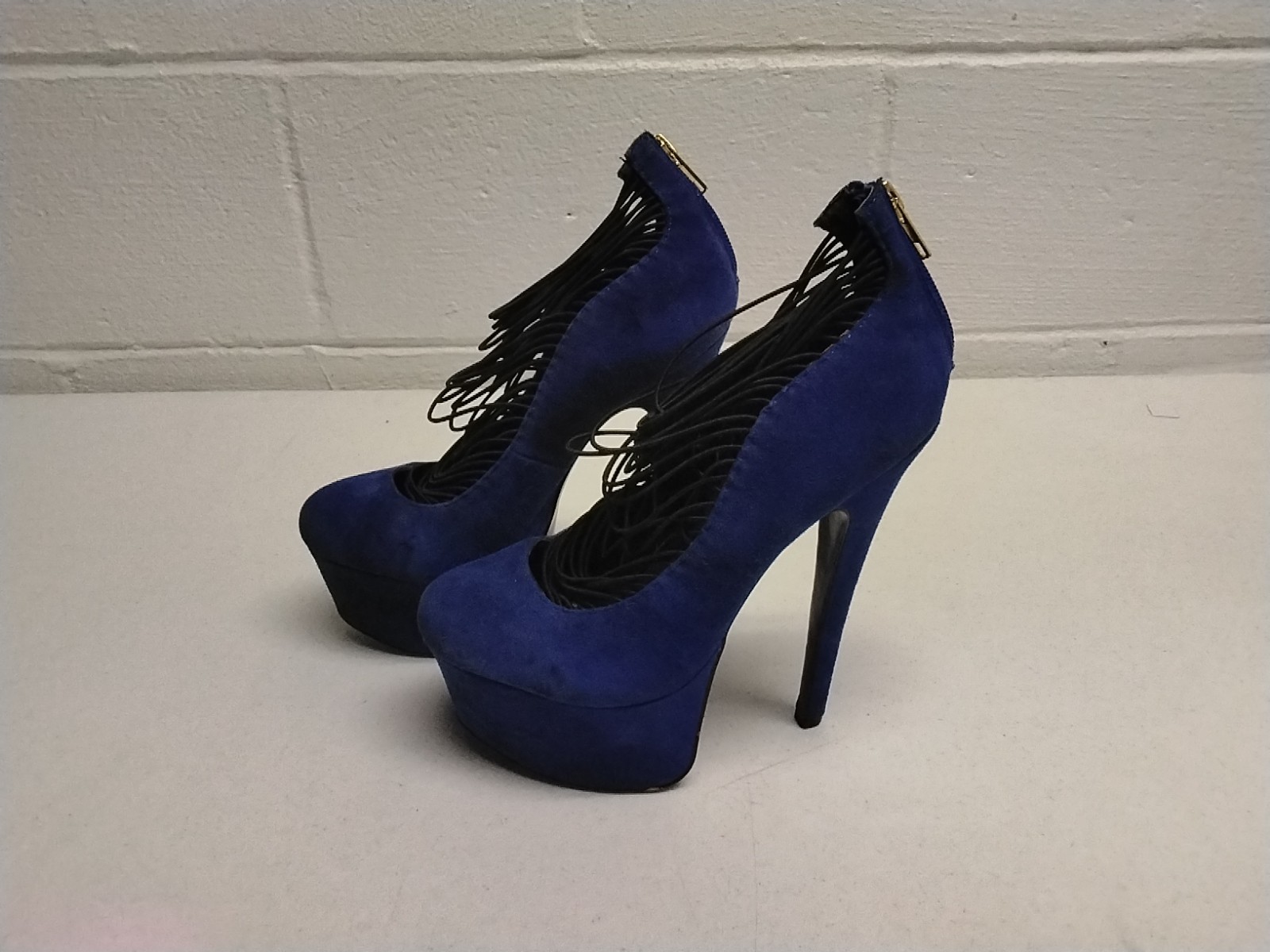 London Trash Size 8 Ceres Stiletto High Heel Platform Pumps Blue Suede