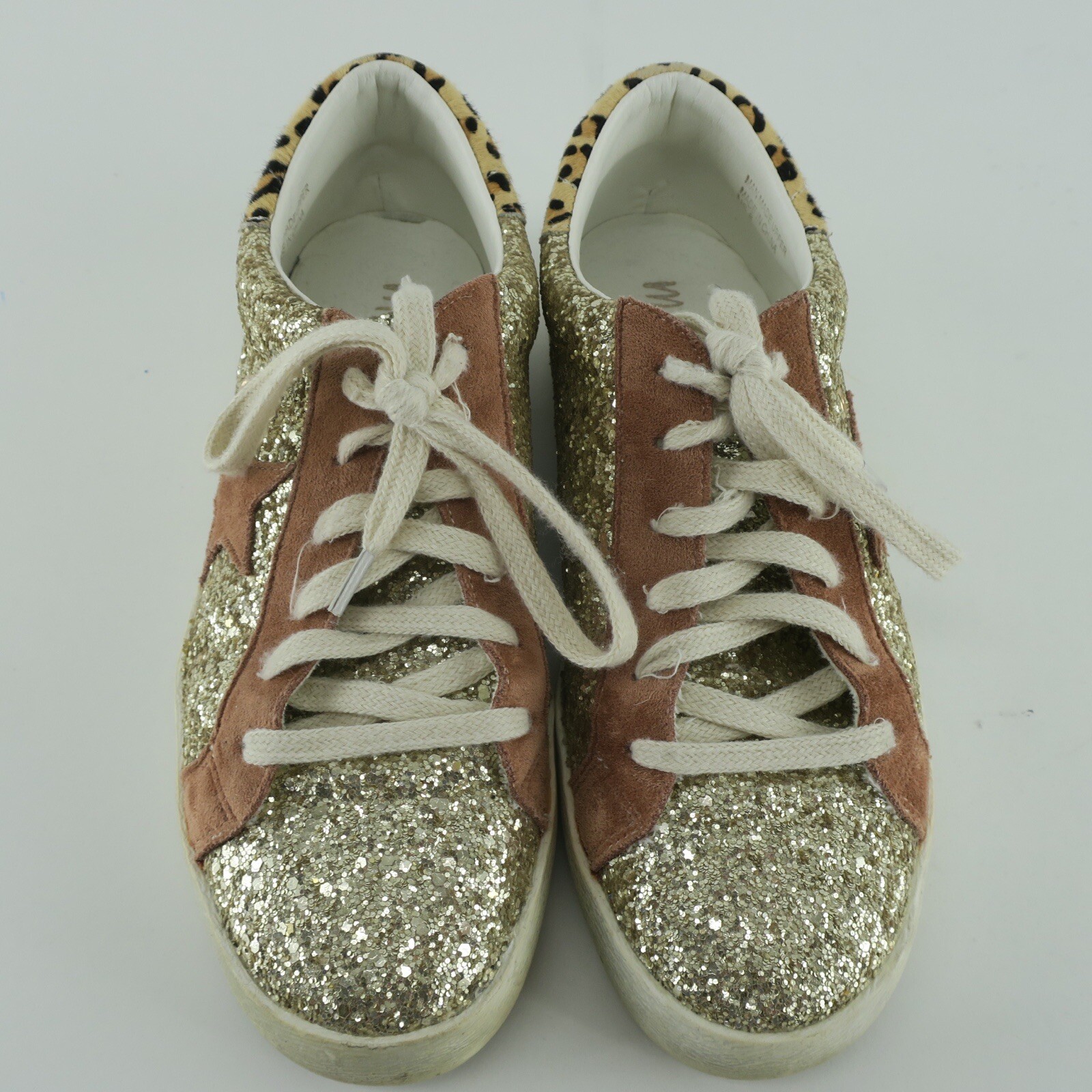 Mi.im Gold Glitter Leopard Print Star Sneakers Shoes Women’s Size 8