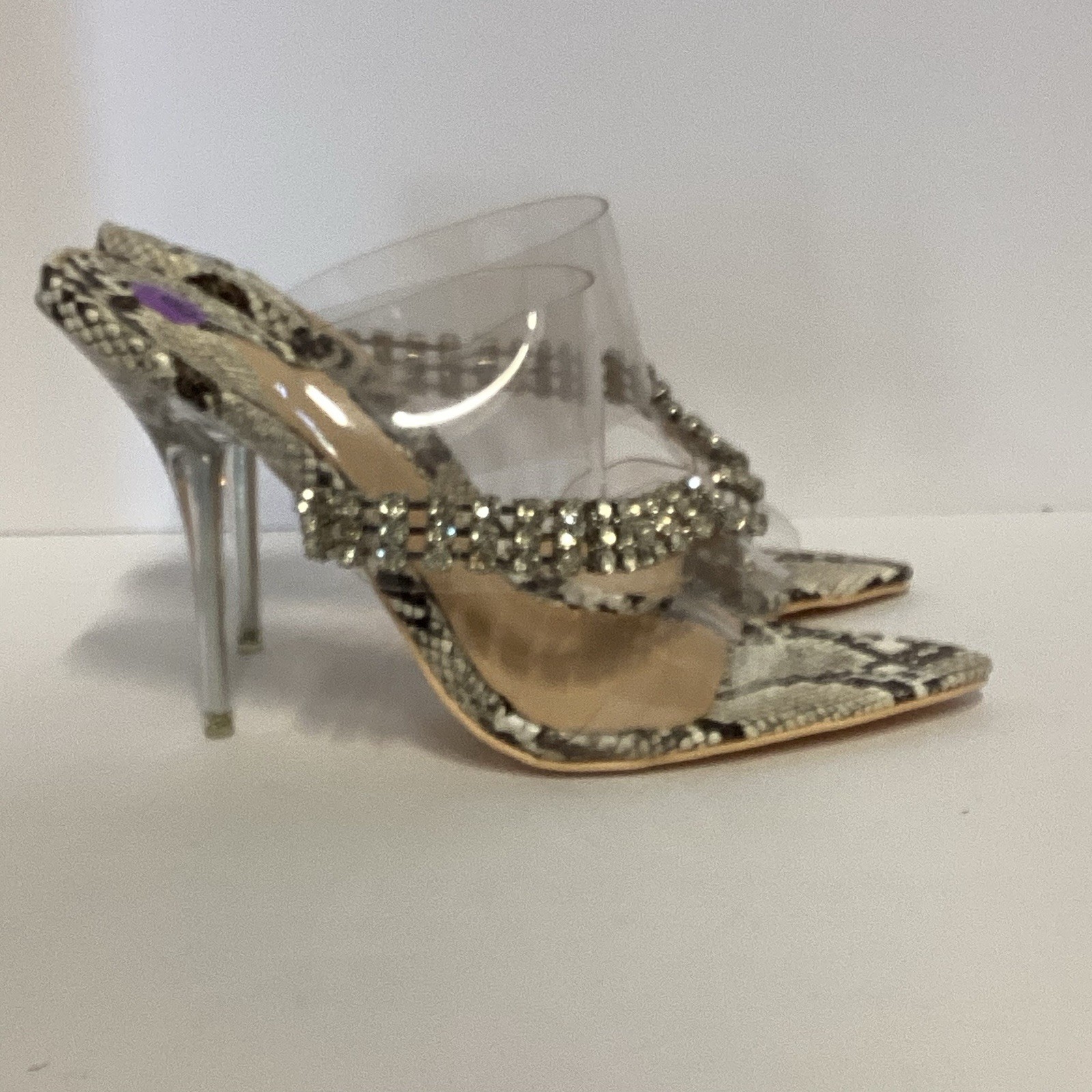 MACKIN J Clear Rhinestone Transparent Strap High Stiletto Heels Sandals Sz8-Prom