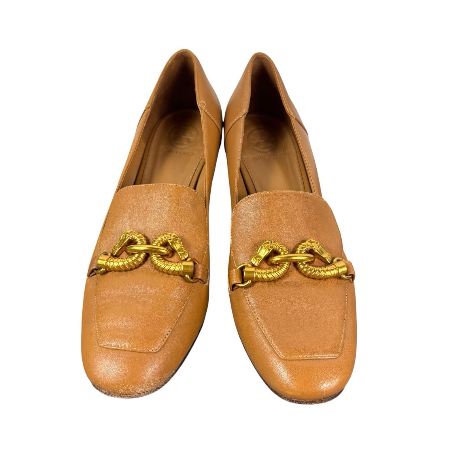 TORY BURCH Jessa Horse Hardware Bit Block Pump Loafers Women’s Size 7 Tan