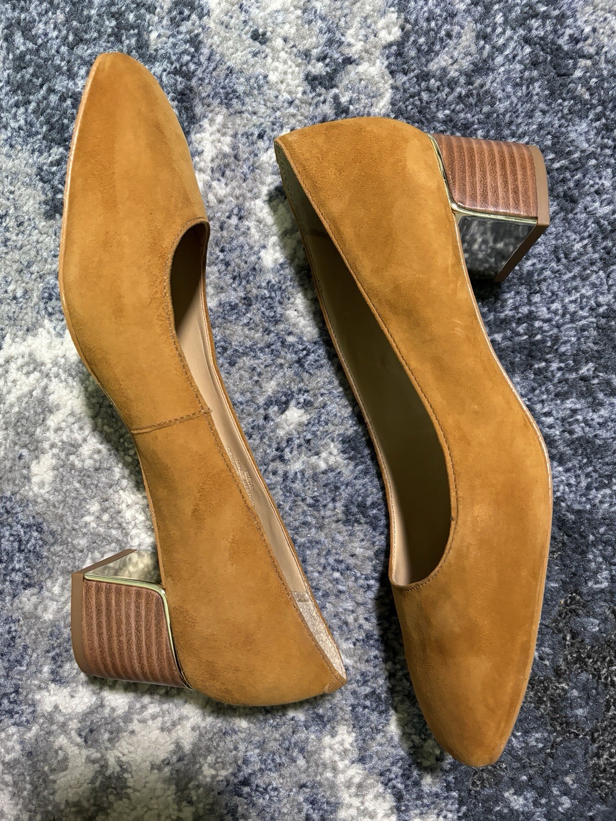 Talbots Brown Suede Square Toe Block Heel Pumps Slip On Woodgrain Women 7.5