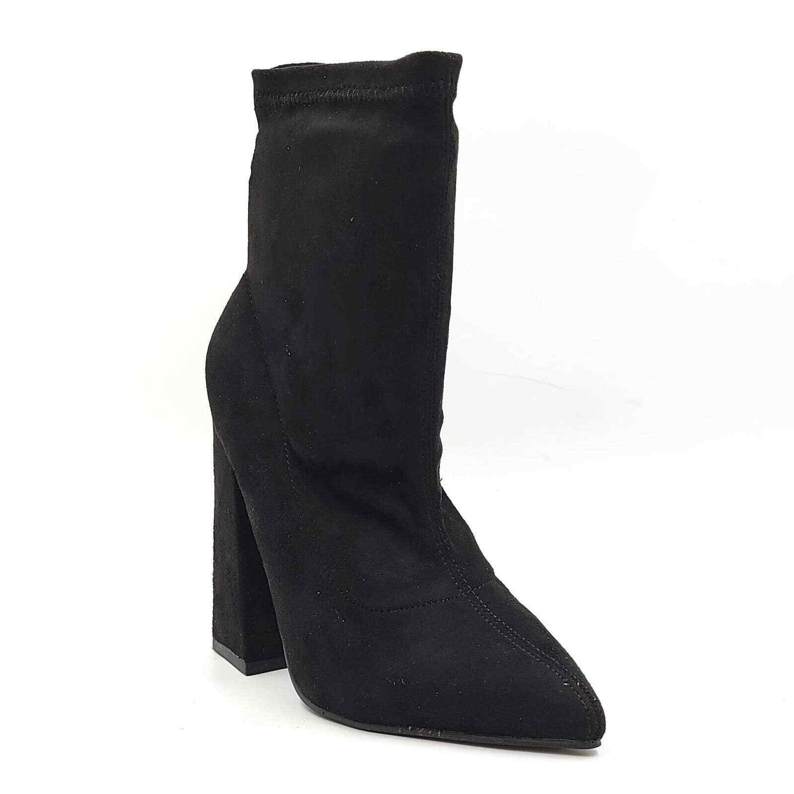 Boohoo Women Pointed Toe Sock Boots Frankie Size US 8 Black Suedette