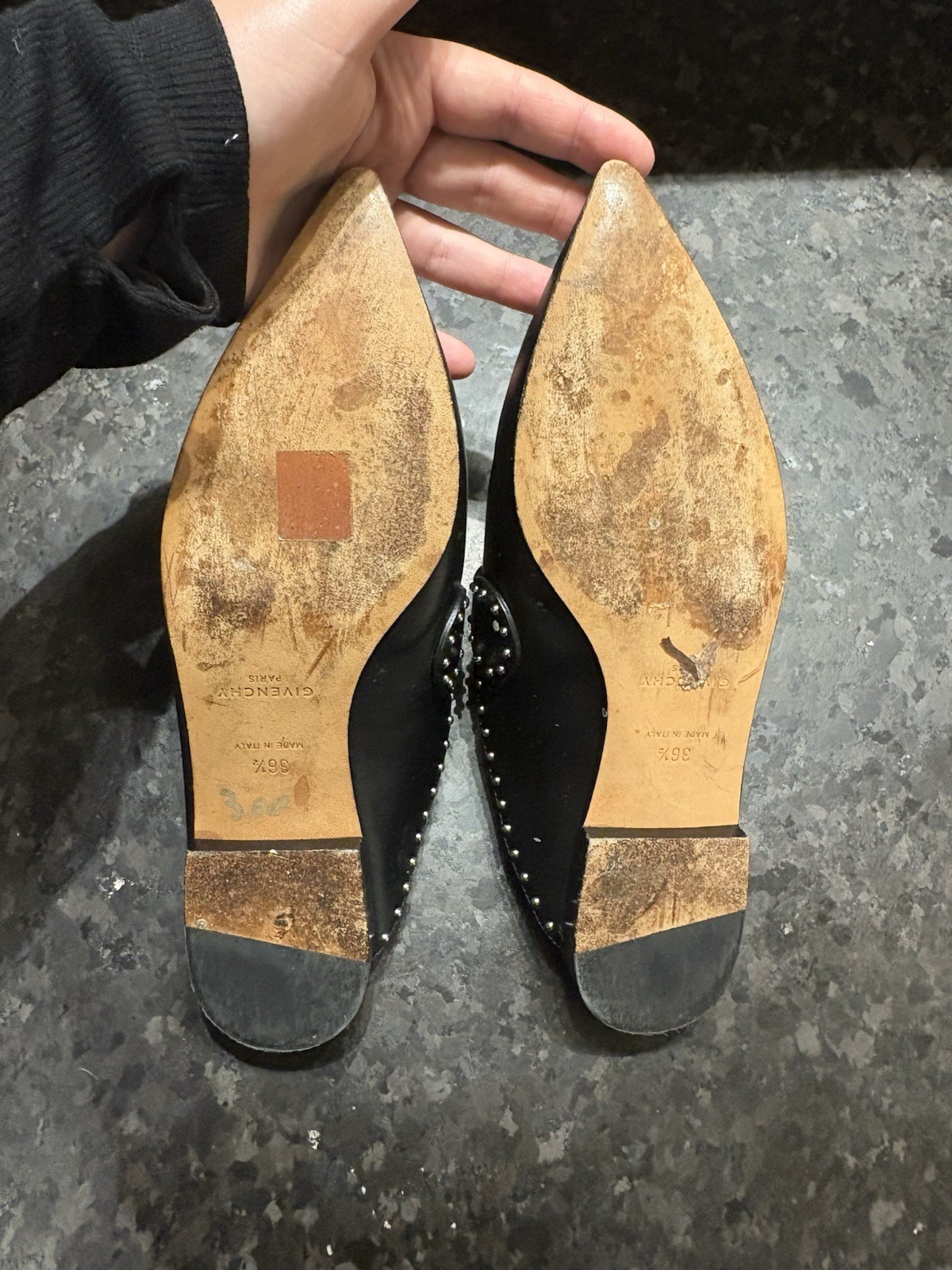 Givenchy Elegant Women US 6 EUR 36.5 Black Leather Slip-On Pointed Studded Mules