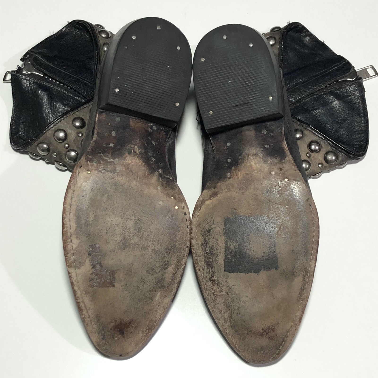 Matisse Studded Ankle Leather Moto Booties 6.5 Taupe Distressed Zip Pointed Toe