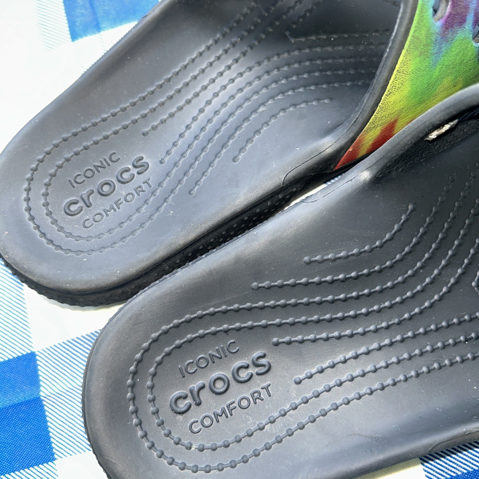 Crocs Tie-Dye Slide Sandals, Black/Multicolor Womens 6/mens 4