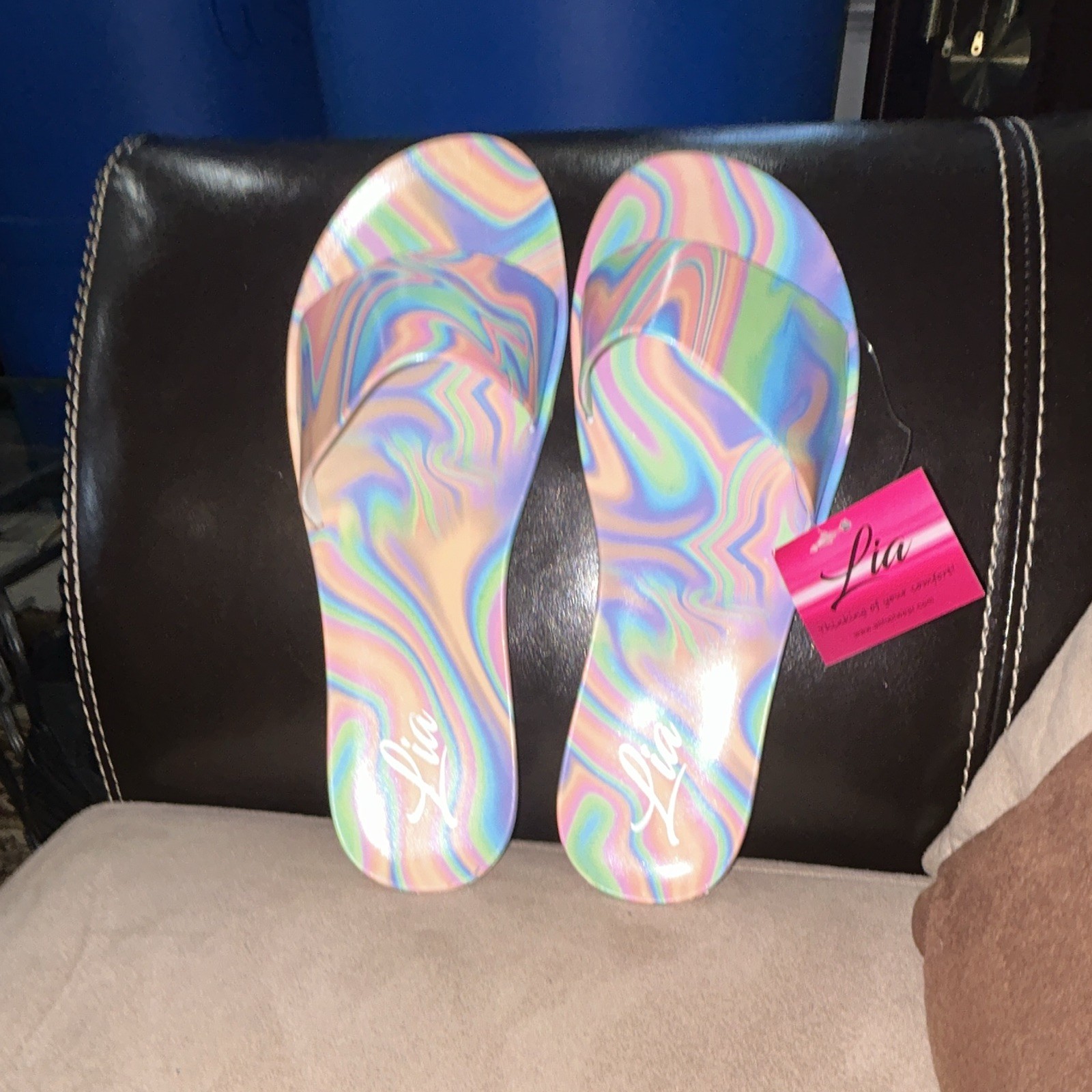 Lia Multicolor Abstract Slip-On Slide Sandals Women Casual Flat Straps 7