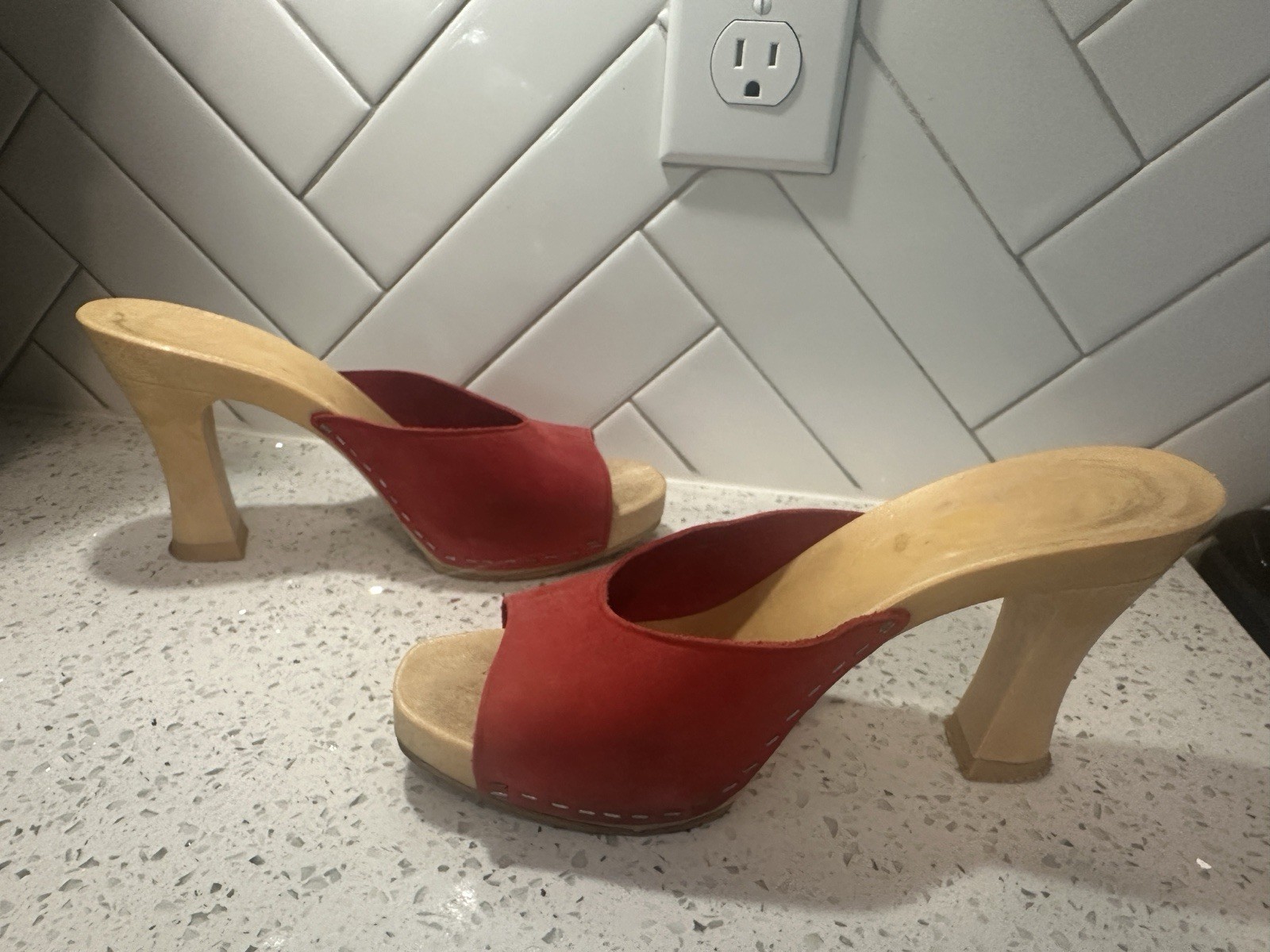Vintage 1980s Candies Original Sandals High Heels Slides Red Leather 6 /37 Inbox