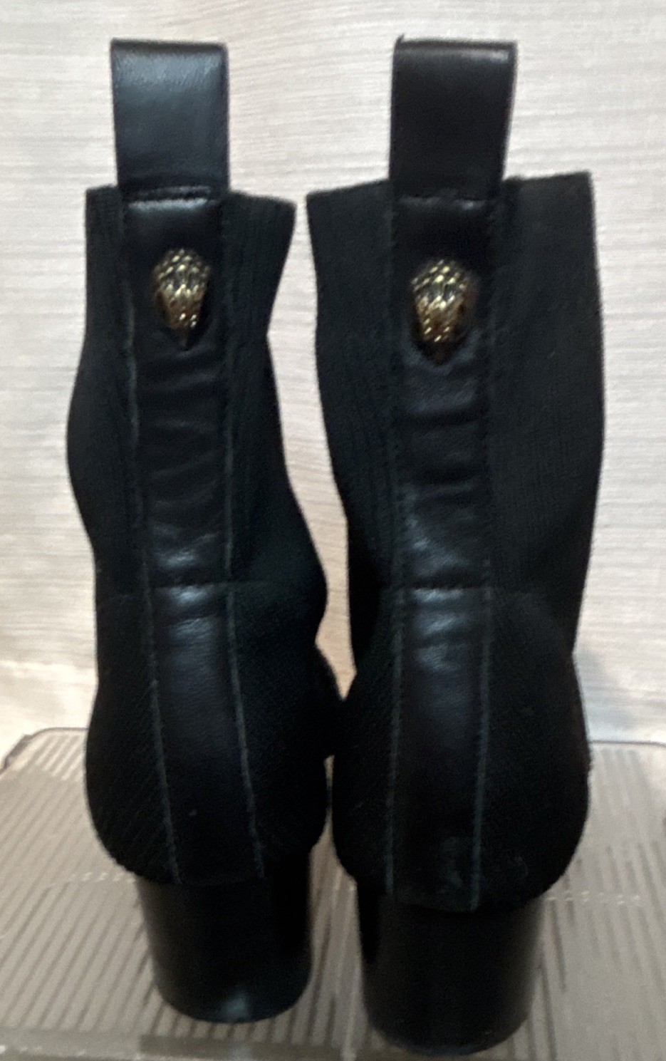 Kurt Geiger Women’s Black Knit Sock Ankle Boots Block Heel Round Toe 8.5