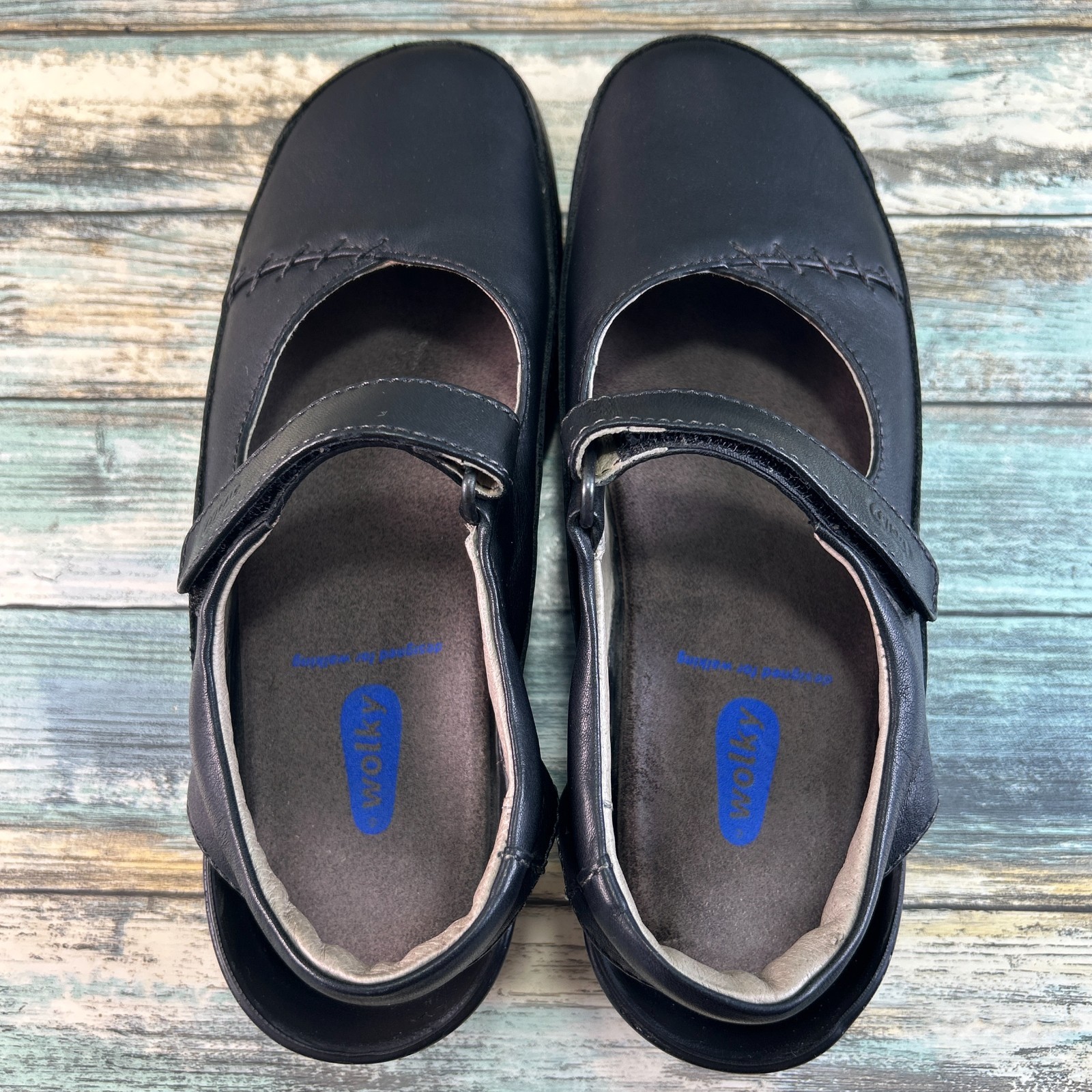 WOLKY Cloggy Mary Jane Clog Size 7 Black Leather Casual Comfort Adjustable Shoe