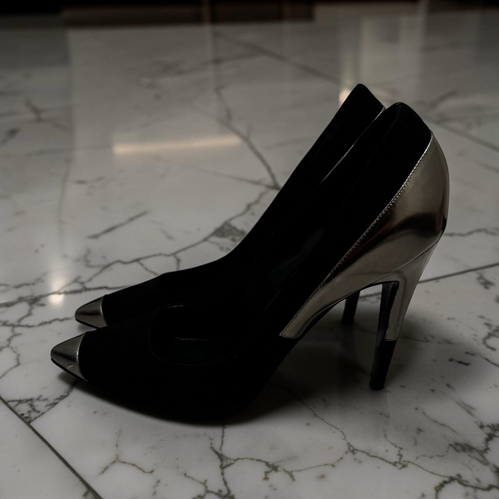 Pierre Hardy Women’s Black Silver Stiletto Pointed Toe Pumps Leather size 41