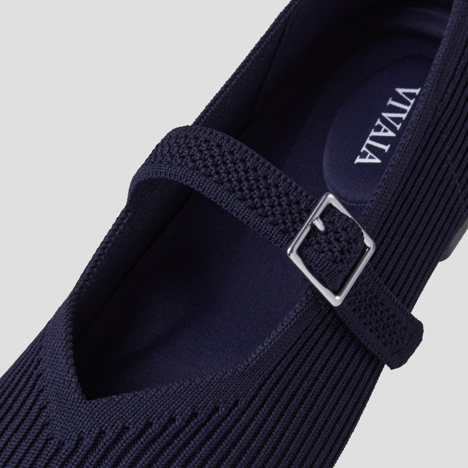 VIVAIA Margot Mary Jane Navy Blue Knit Square Toe Buckle Strap Flats Shoes 11