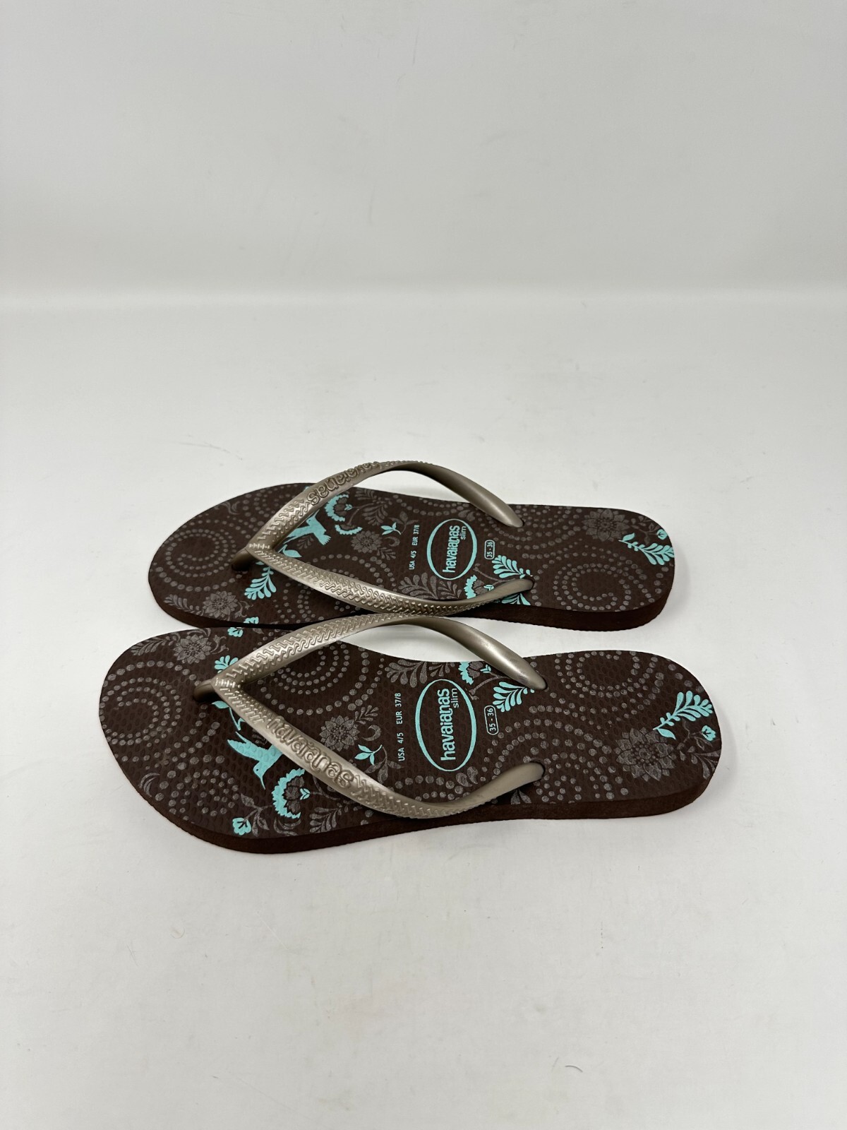 Havaianas‎ 4/5 brown, blue flowers flip flops
