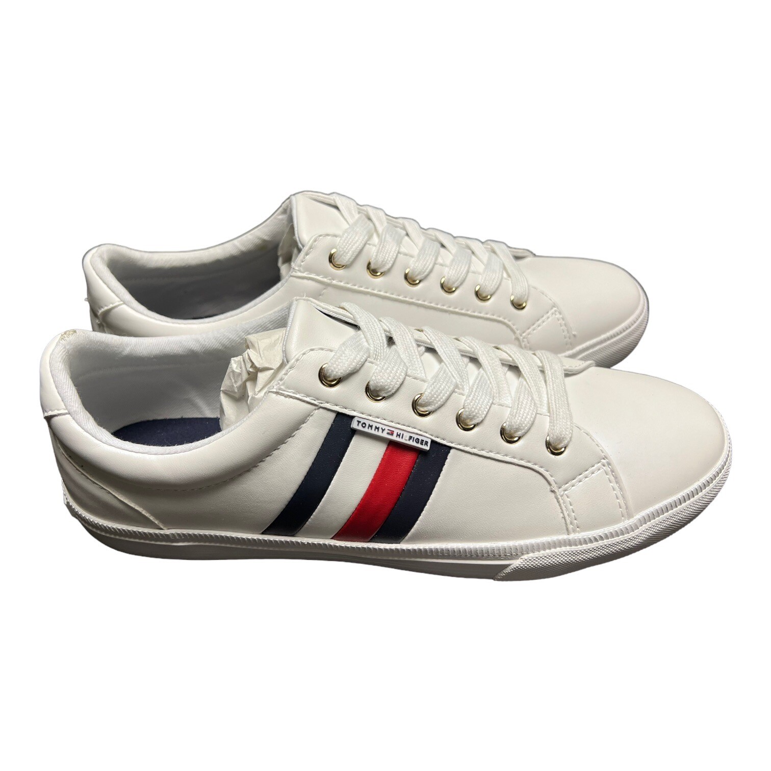 NWB Tommy Hilfiger, Women’s Lightz Lace Up Sneaker, White Multicolored. Size 8