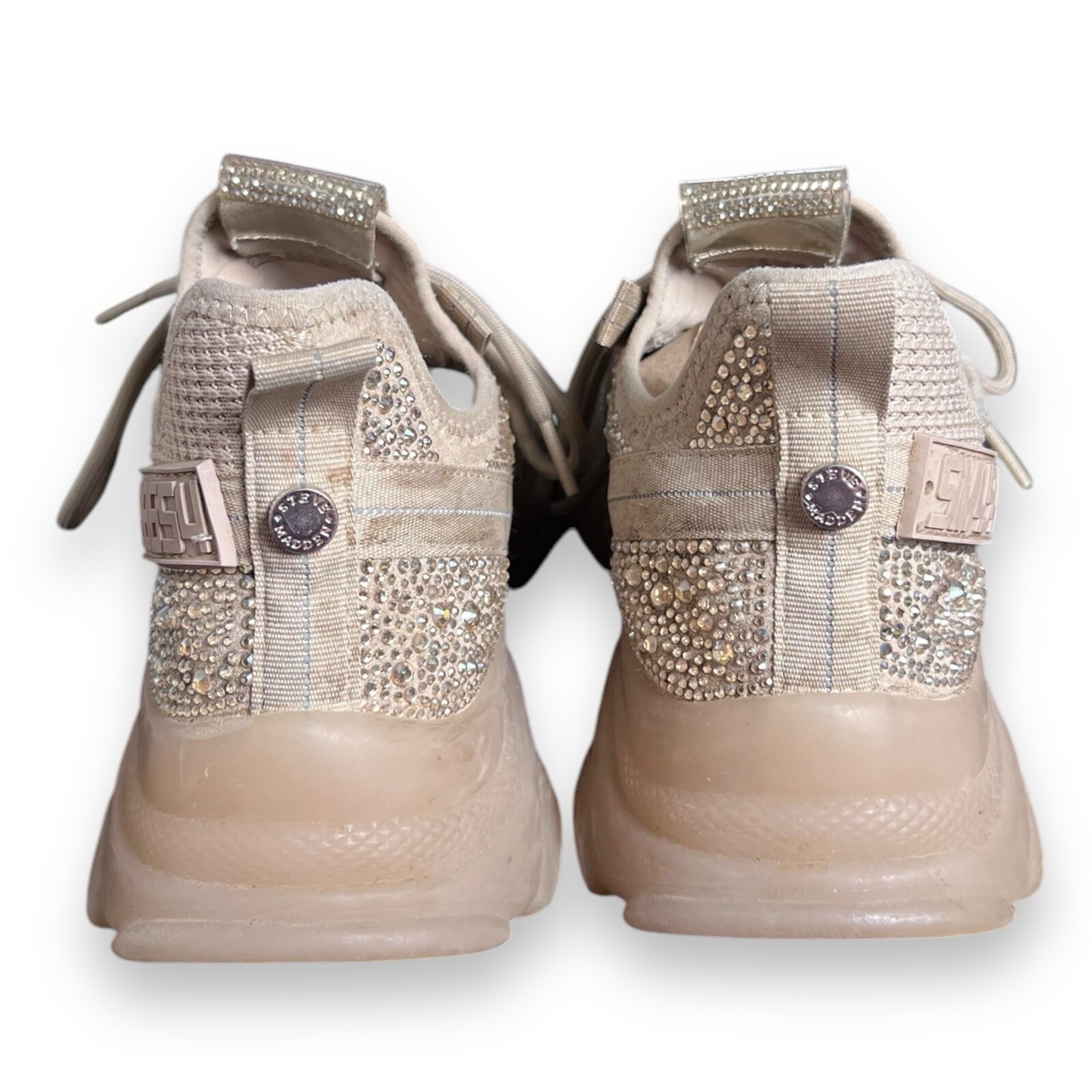 Steve Madden Maxima SM NY90 Gem Studded Beige & Gold Shoes Women’s Size 9M