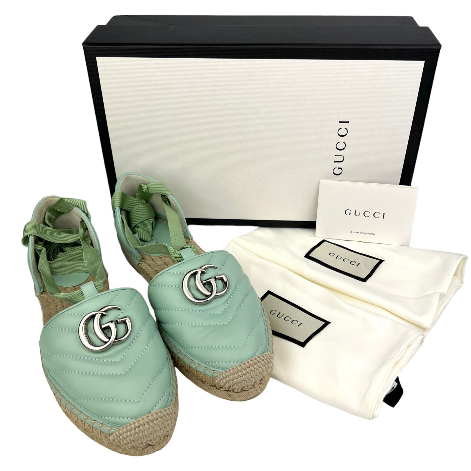 Gucci Marmont GG Espadrille Sandals Ankle Wrap Platform Flats EU 37 UK 4 RRP£625