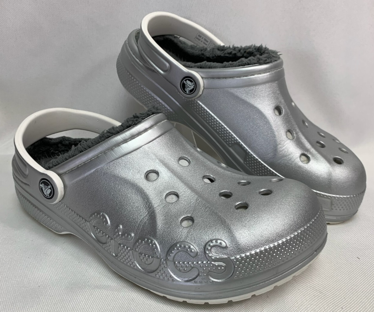 Crocs Unisex Adult Baya Fleece Lined Clogs Comfort Shoe Size 8 M / 10 W SILVER