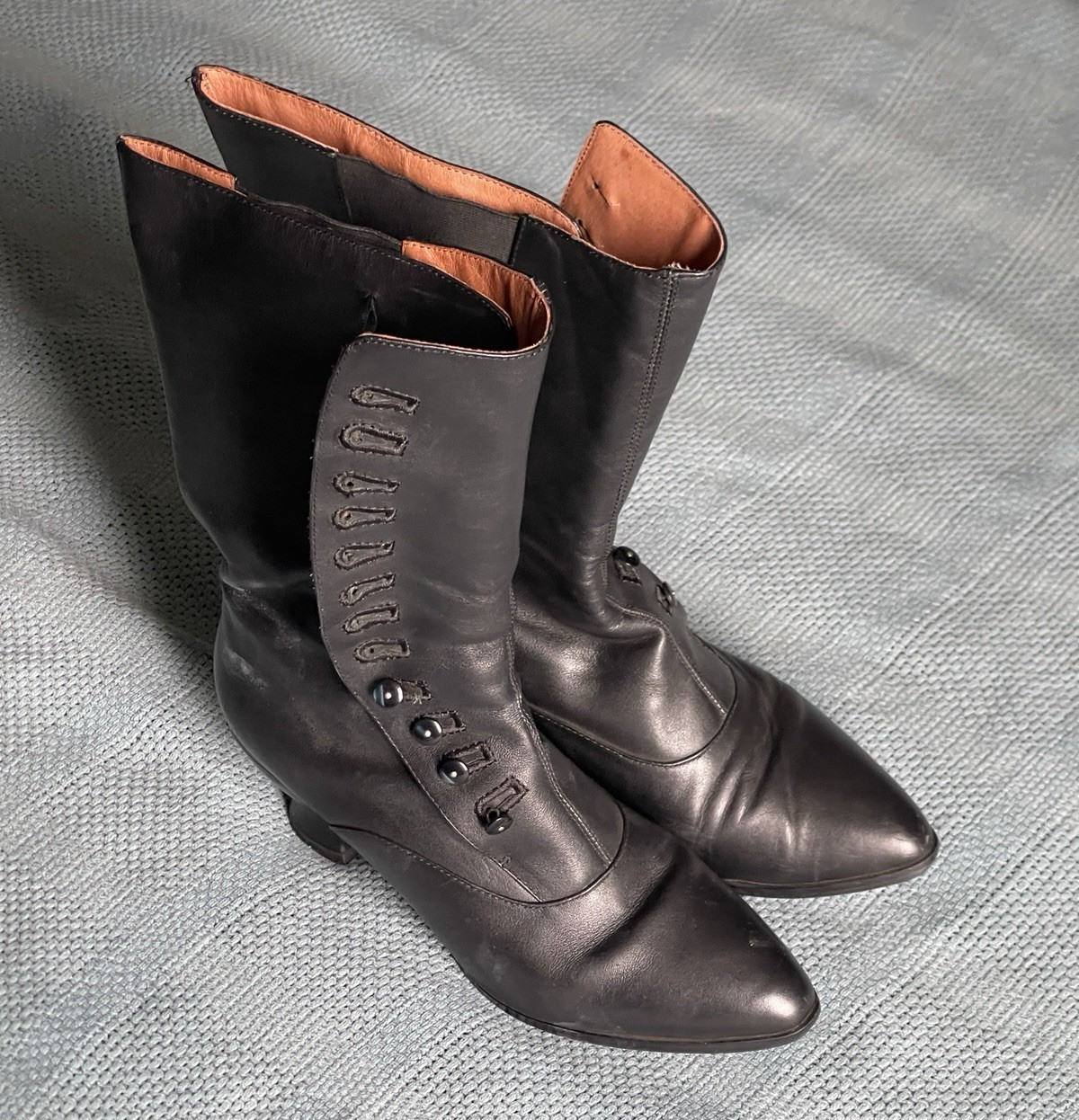 American Duchess Tall Tavistock Black Leather Victorian Mid-Calf Button Boot