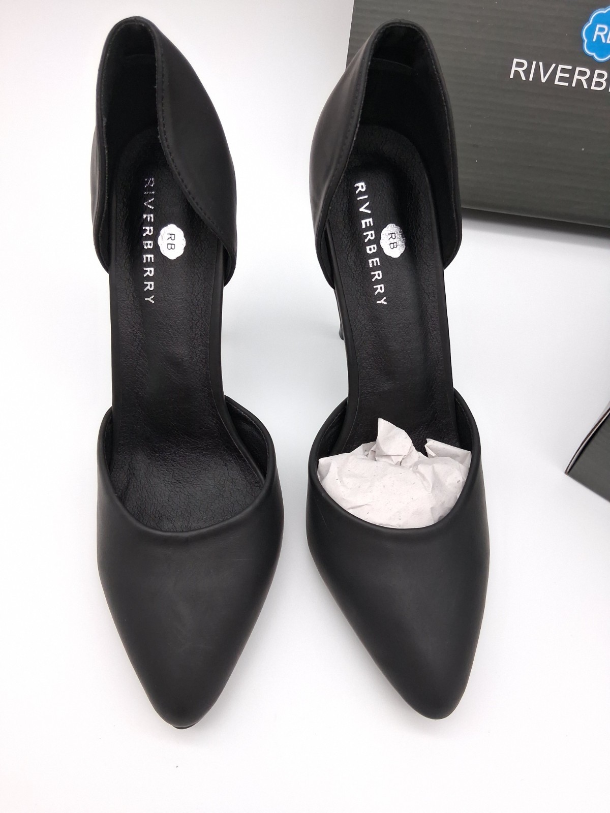 Riverberry Size 10 D’Orsay Heels Black PU Pointed Toe Cushions Heel Liners